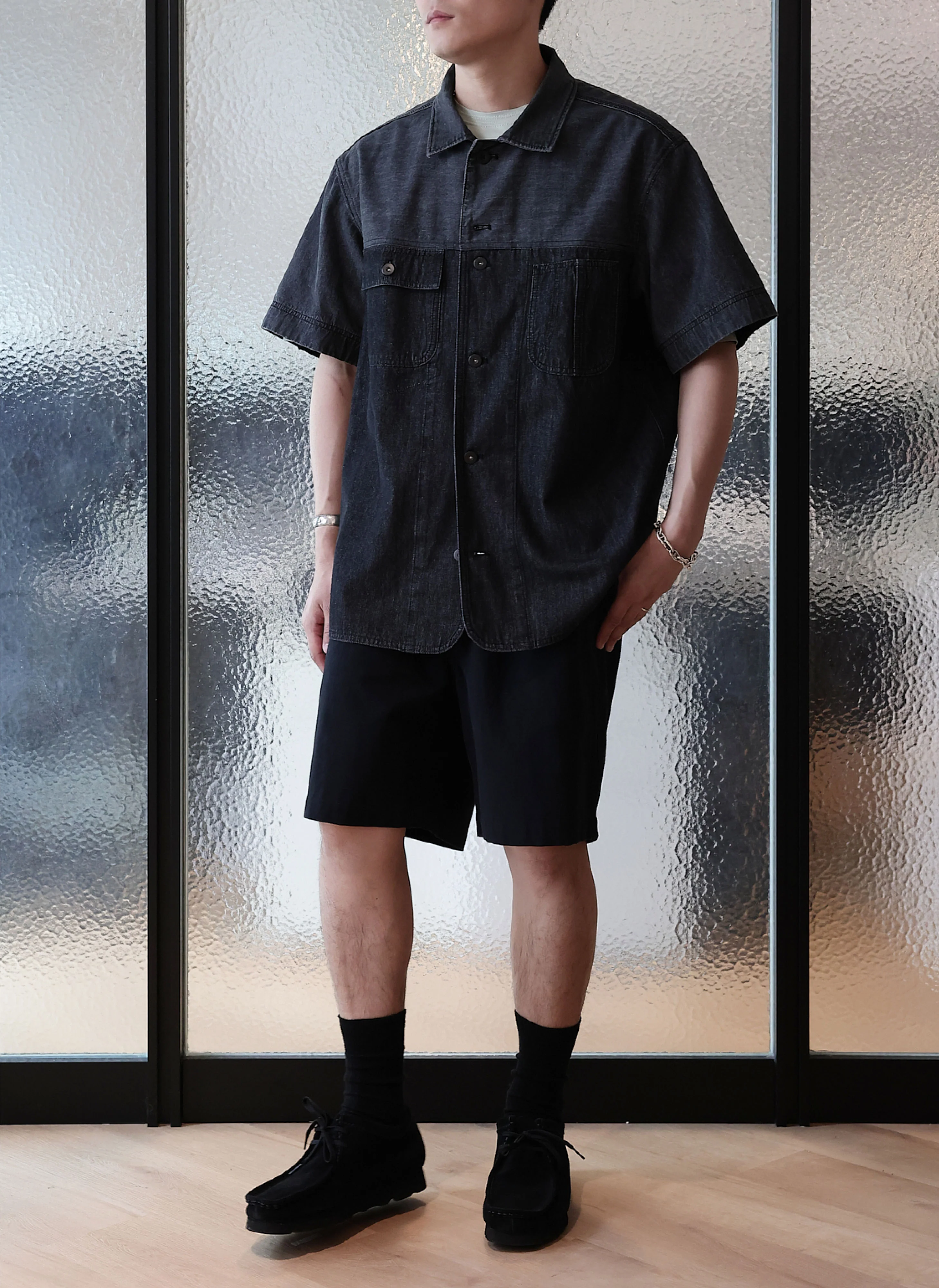 High Twist Salt Shrinking Cotton Twill Shorts - Umamrii