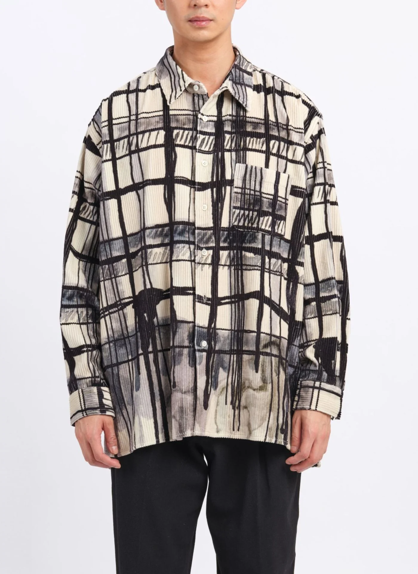 Cotton Corduroy Hand Draw Checkers Shirt - Umamrii
