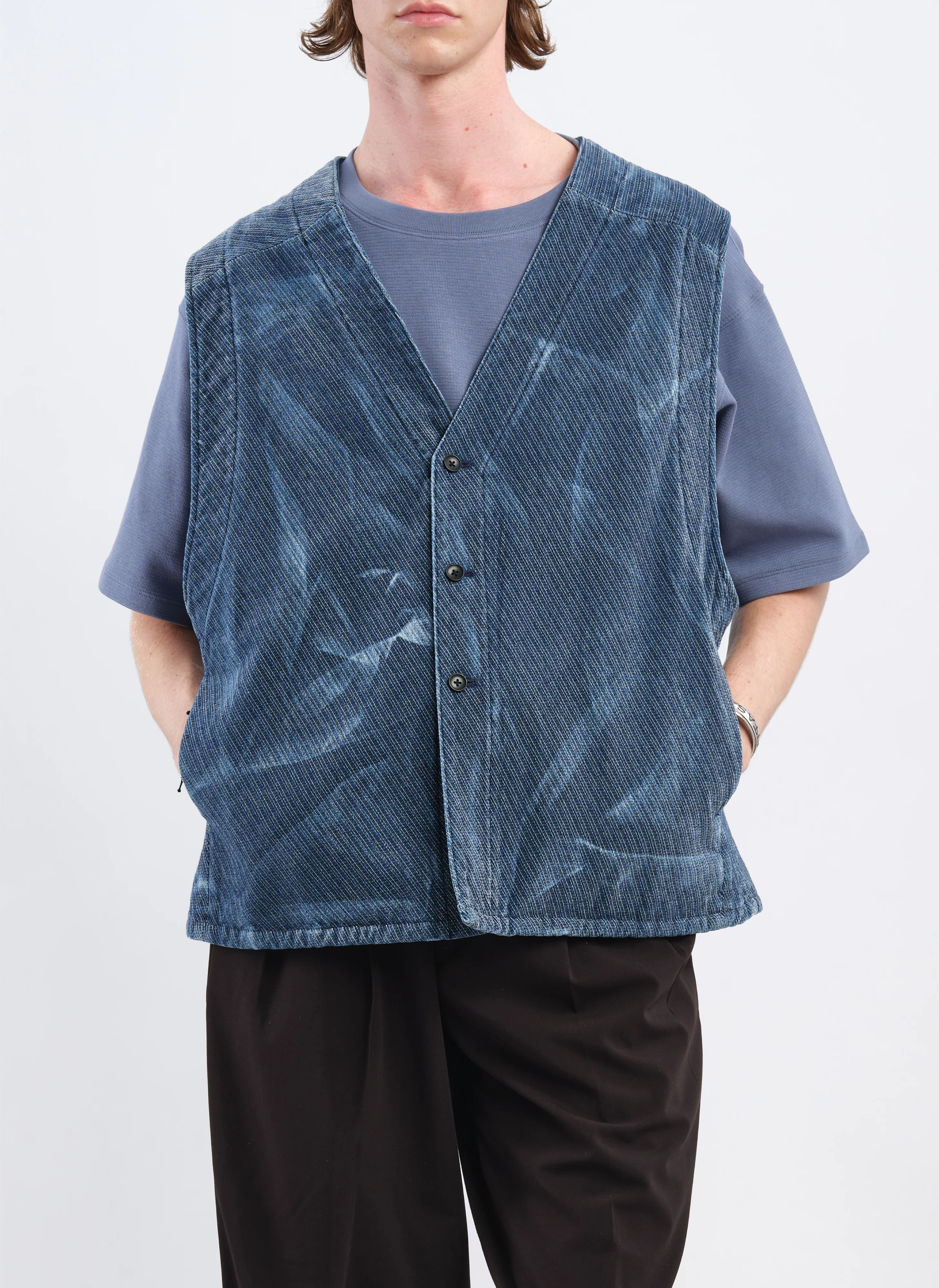 Indigo Cotton Polyester Jersey Waistcoat - Umamrii