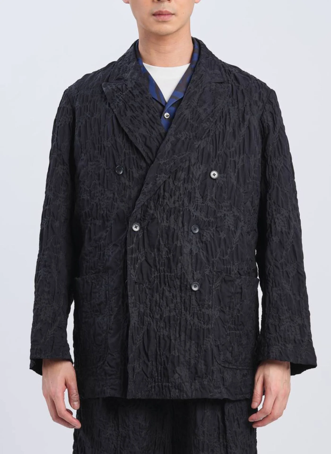 Embossed Fabric Double Breasted Blazer - Umamrii