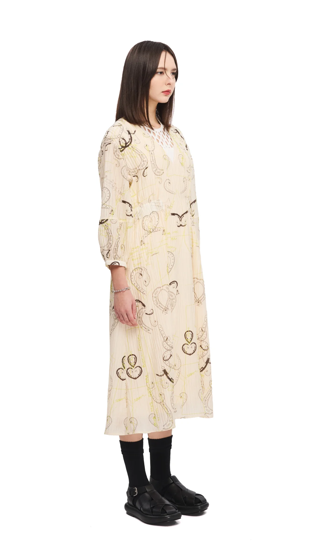 French Curve Ruler Print Puff-Sleeves Dress - Umamrii