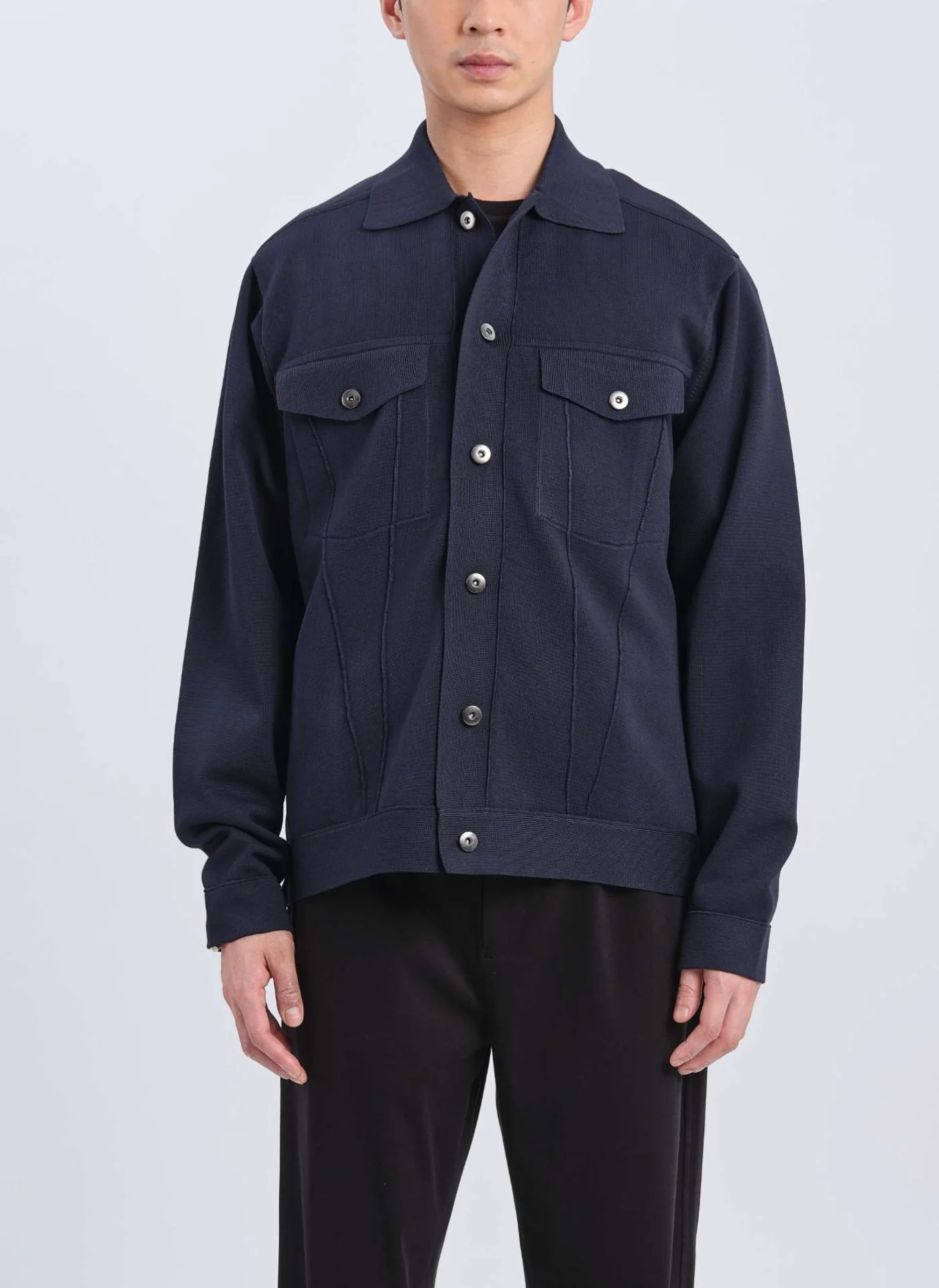 Polyester Business Knit Trucker Jacket - Umamrii