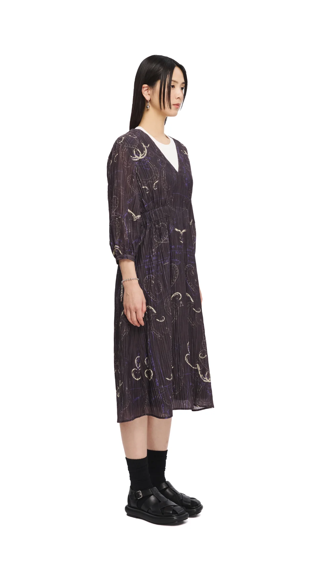 French Curve Ruler Print Puff-Sleeves Dress - Umamrii