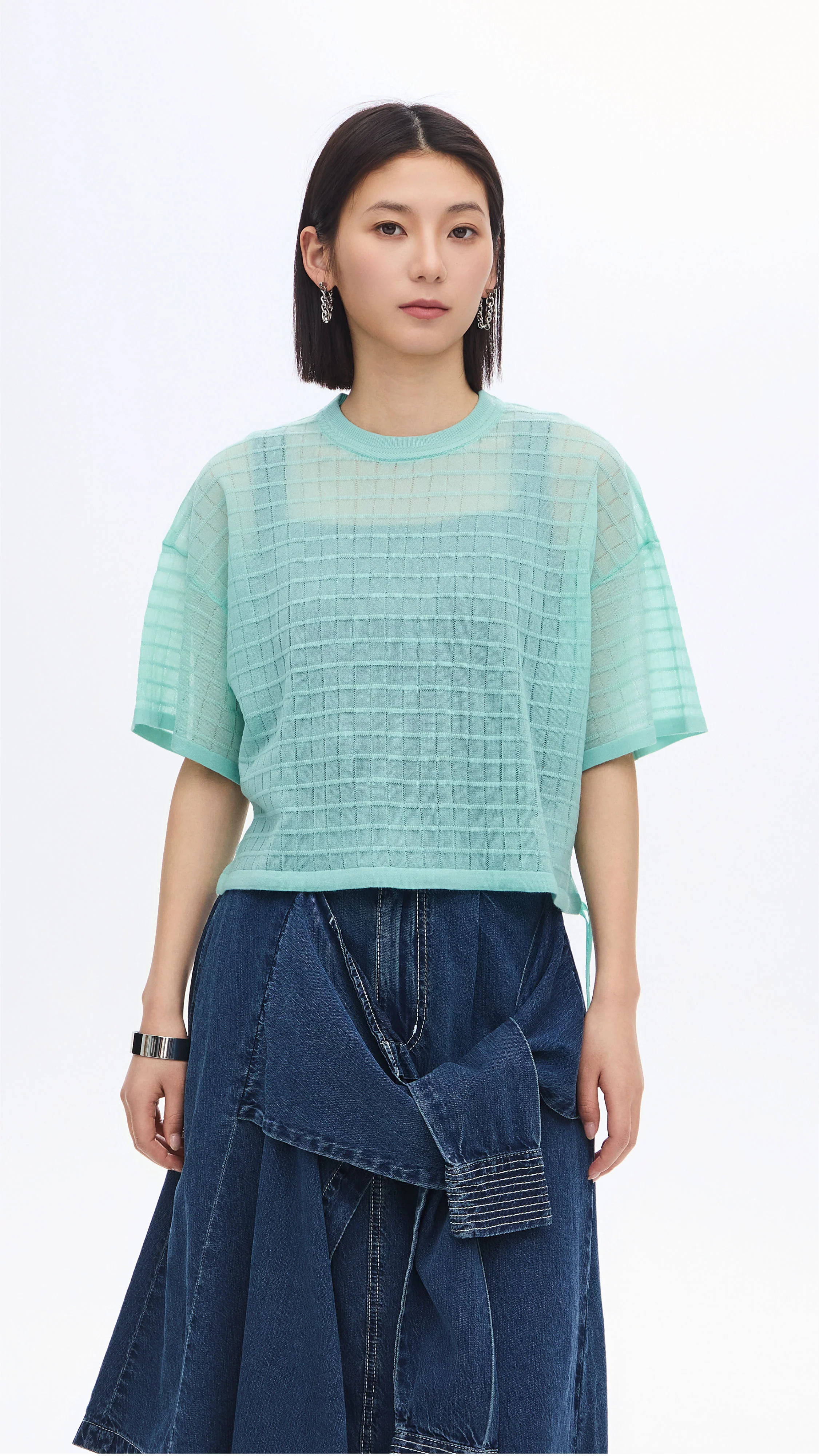 See-through Checker Knit Top - Umamrii