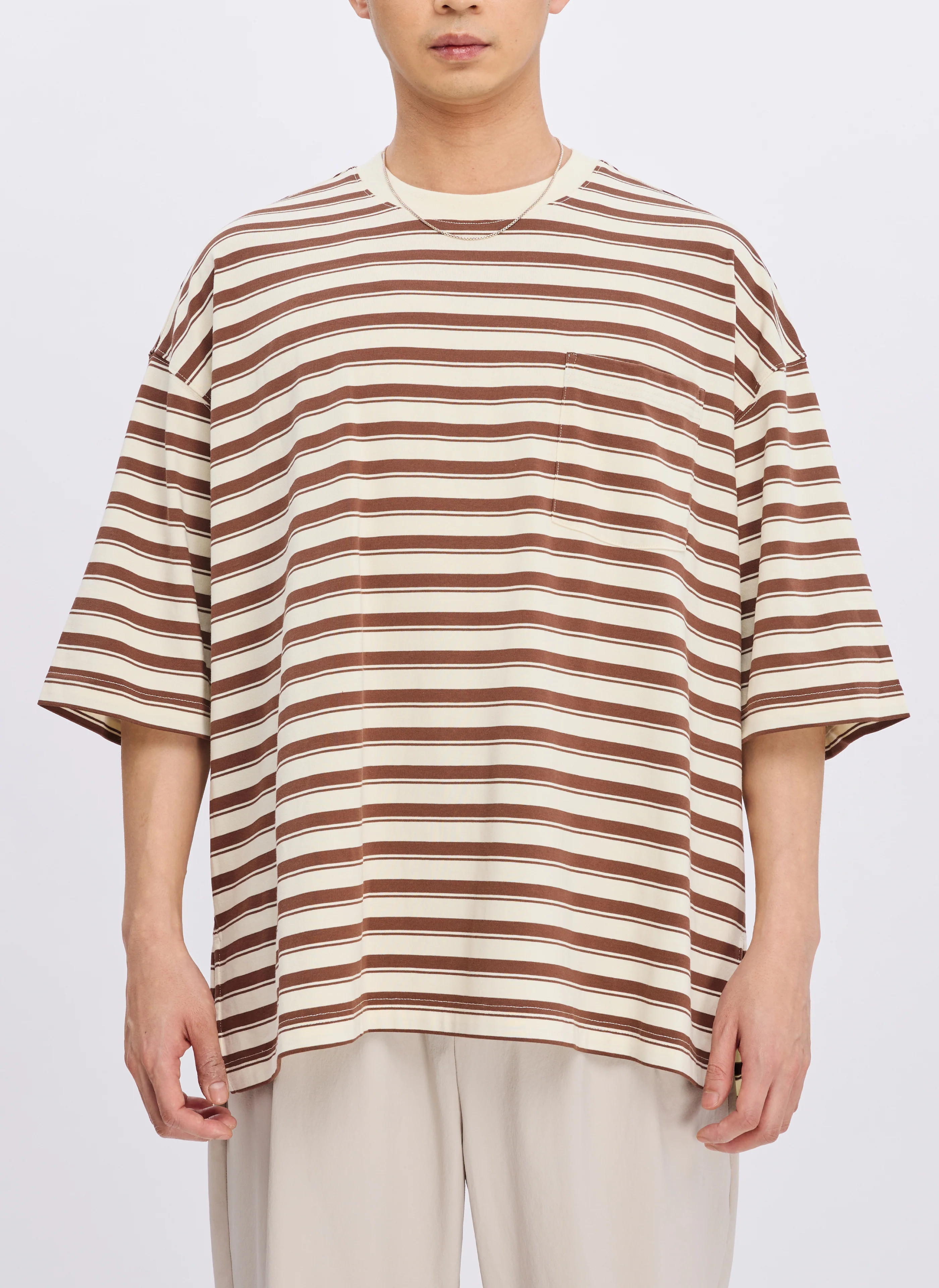 230G Jacquard Short Sleeves Border Tops - Umamrii