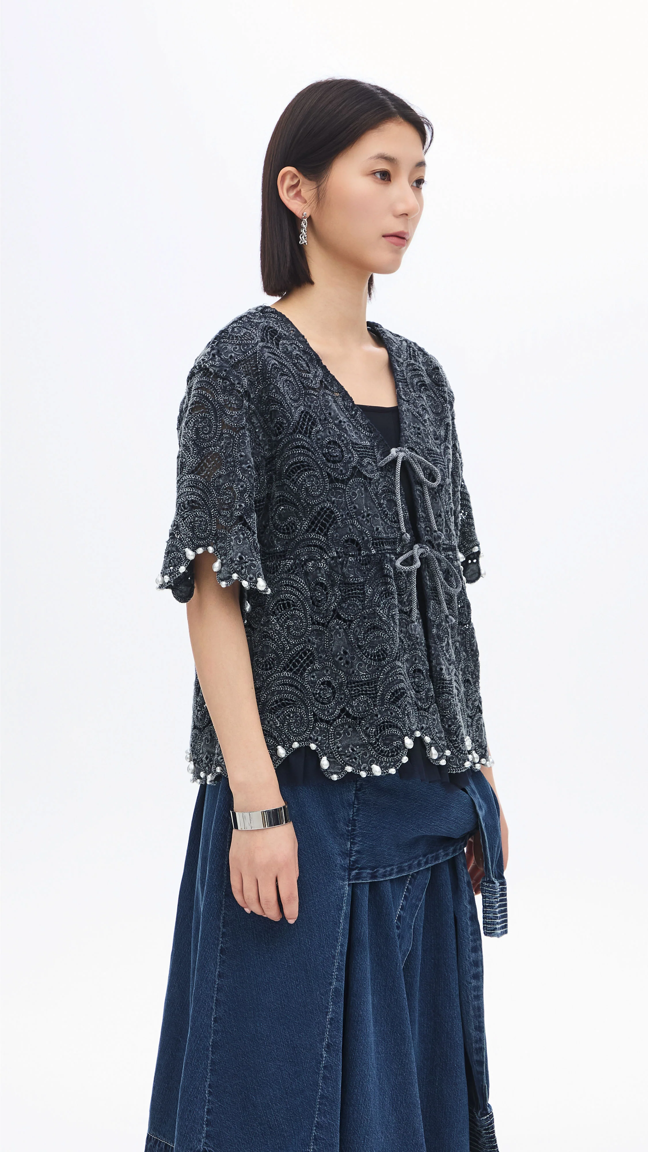 Cold Dye Lace Collarless Jacket - Umamrii