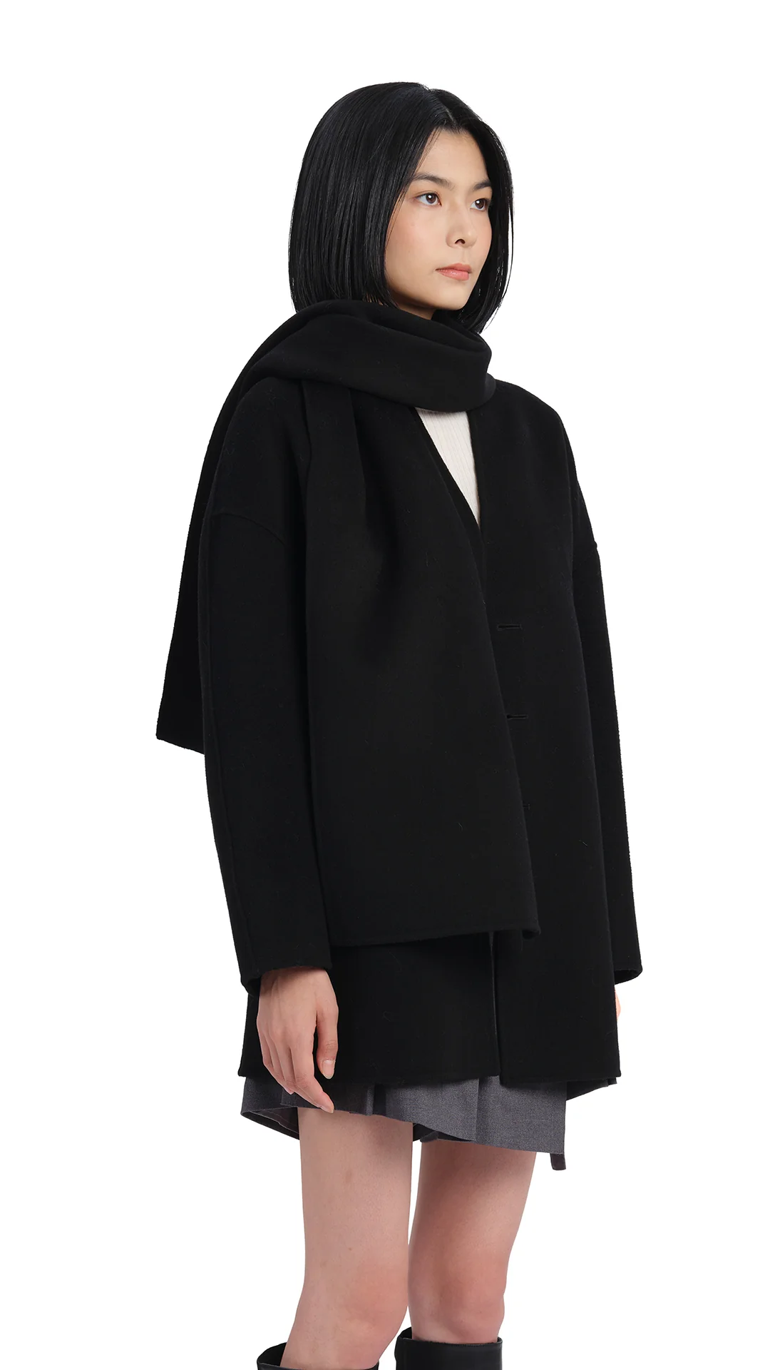 Double Face Jacket With Scarf - Umamrii