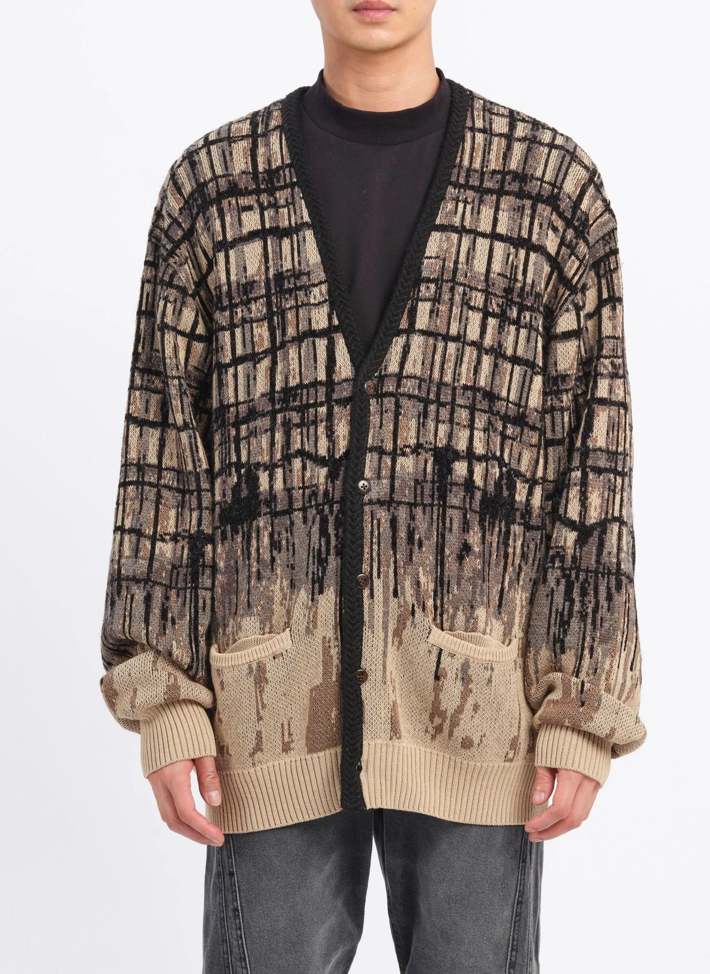 Viscose Nylon Hand Draw Checkers Cardigan - Umamrii