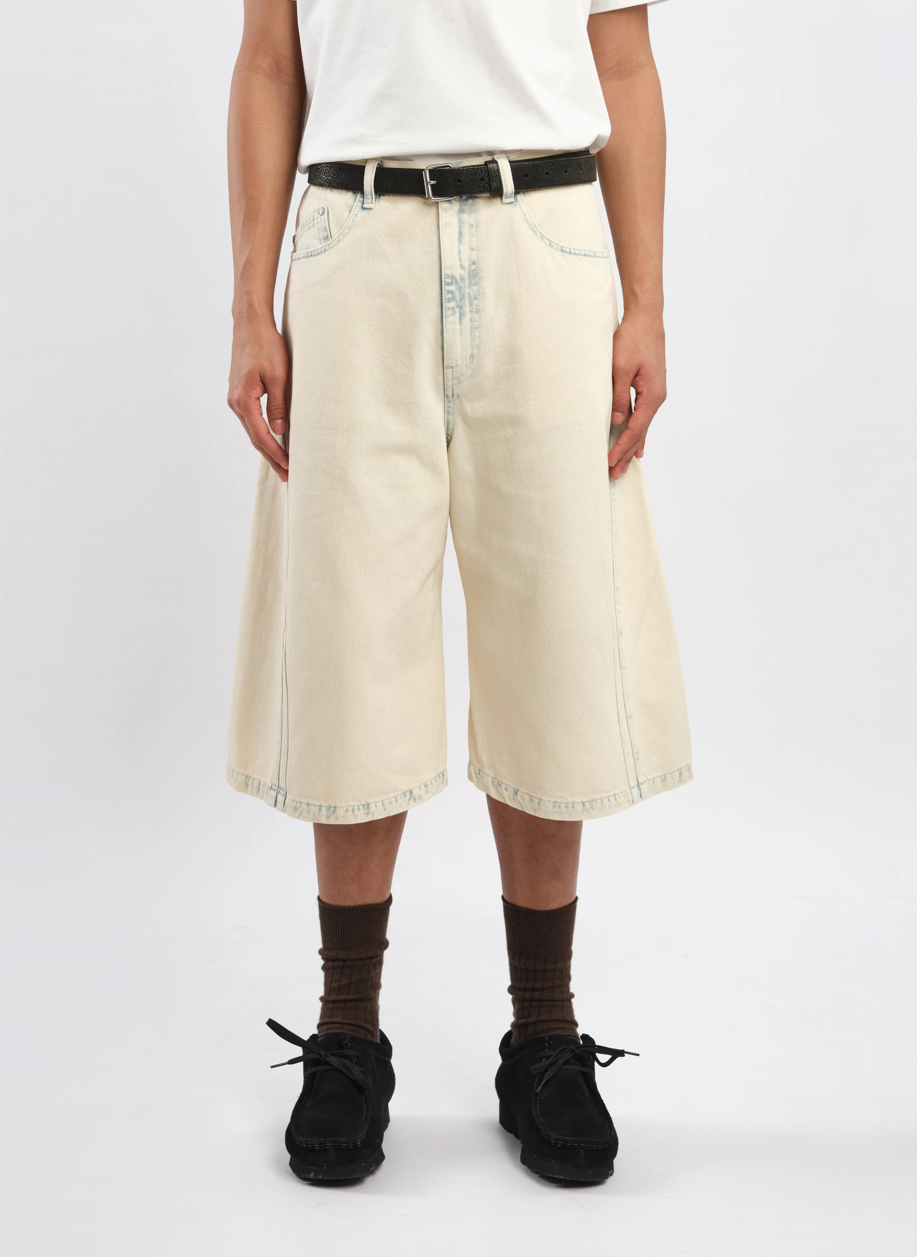 Bleached Wash Cotton Denim Shorts - Umamrii