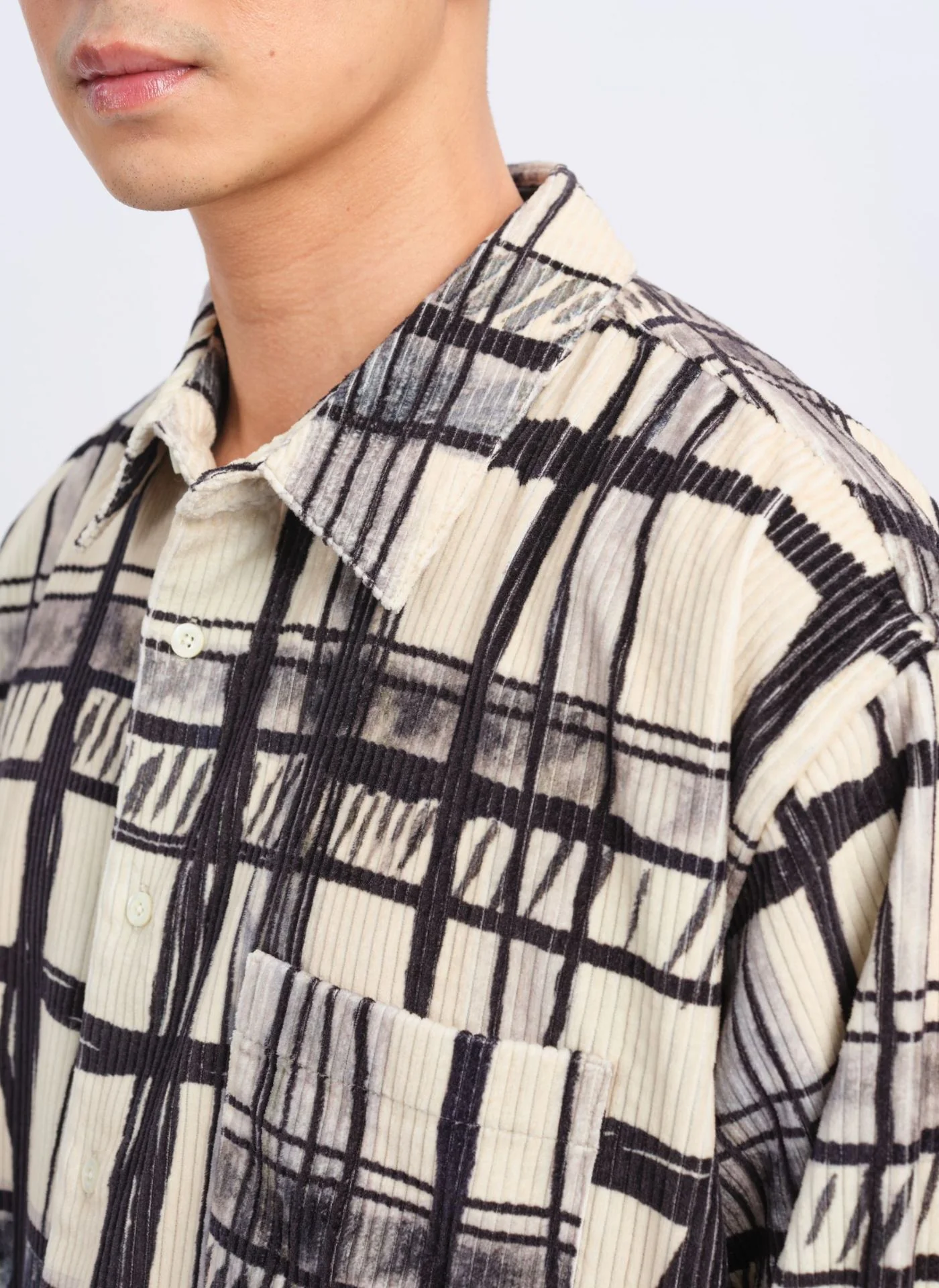 Cotton Corduroy Hand Draw Checkers Shirt - Umamrii