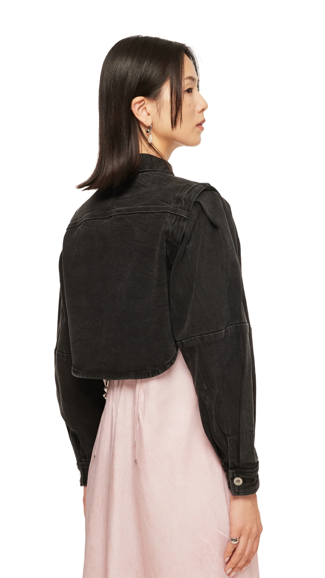 Puff Sleeves Black Denim Short Shirt Jacket - Umamrii