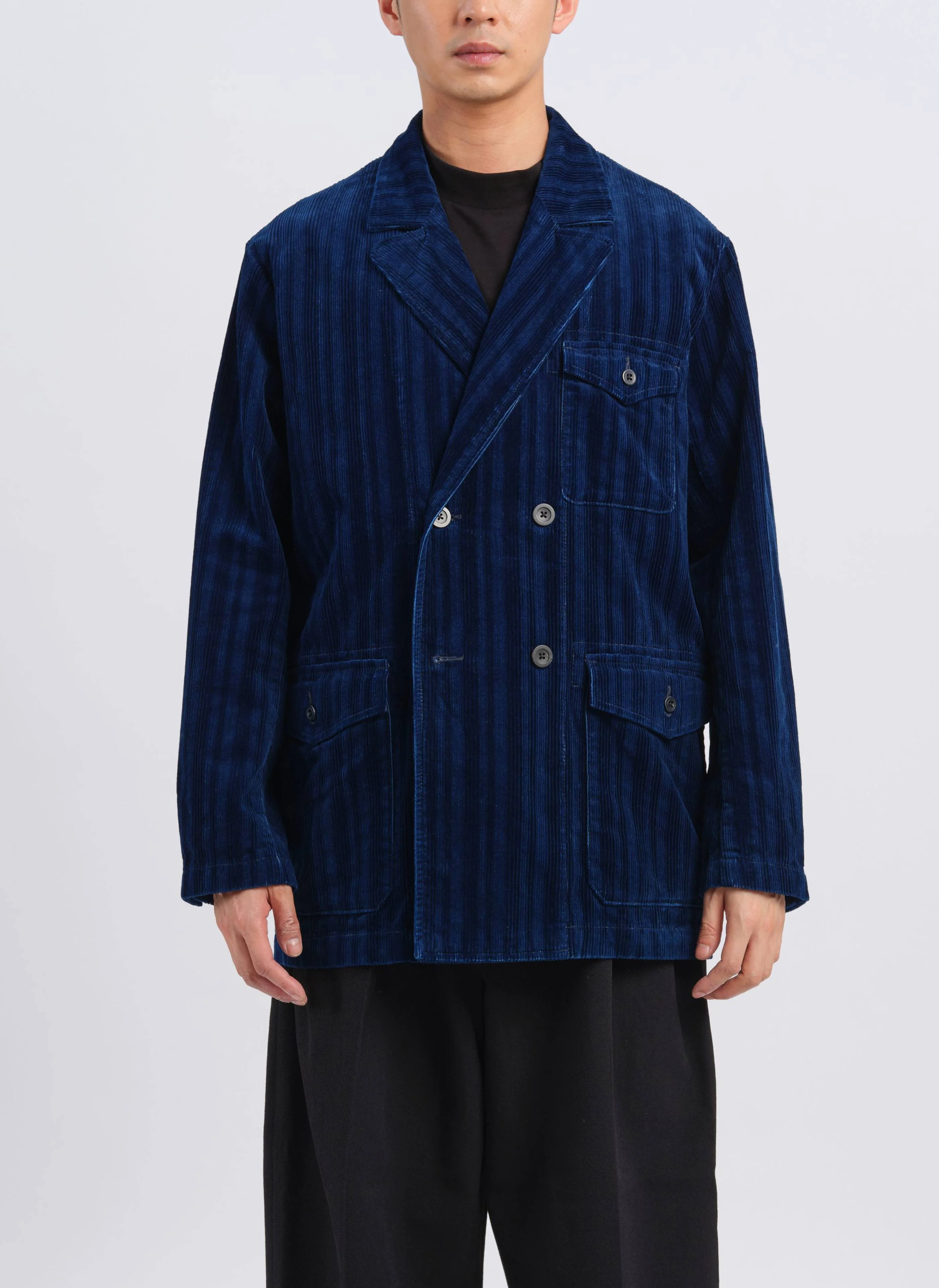 Indigo Cotton Corduroy Double Breasted Soft Blazer - Umamrii