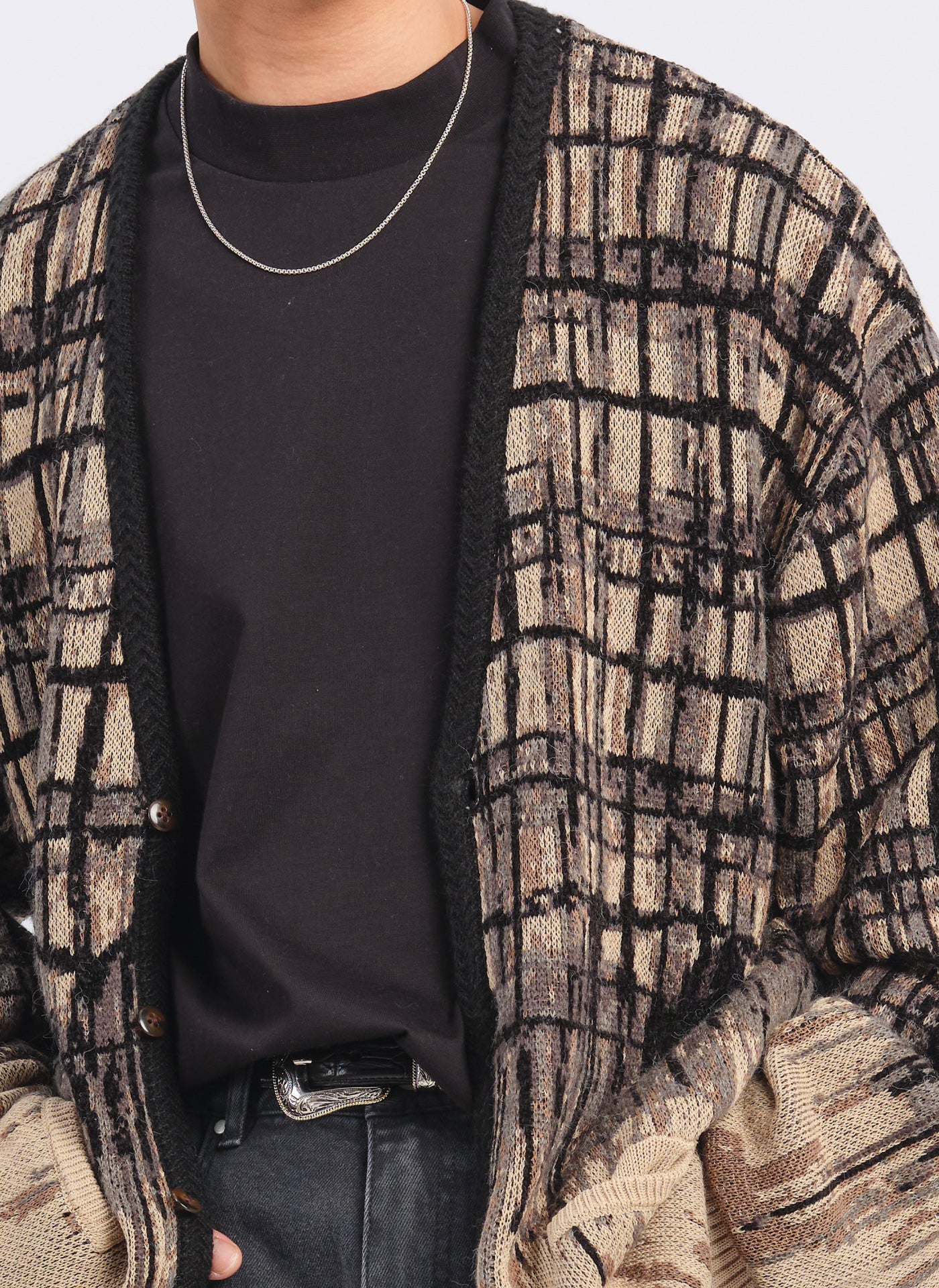 Viscose Nylon Hand Draw Checkers Cardigan - Umamrii