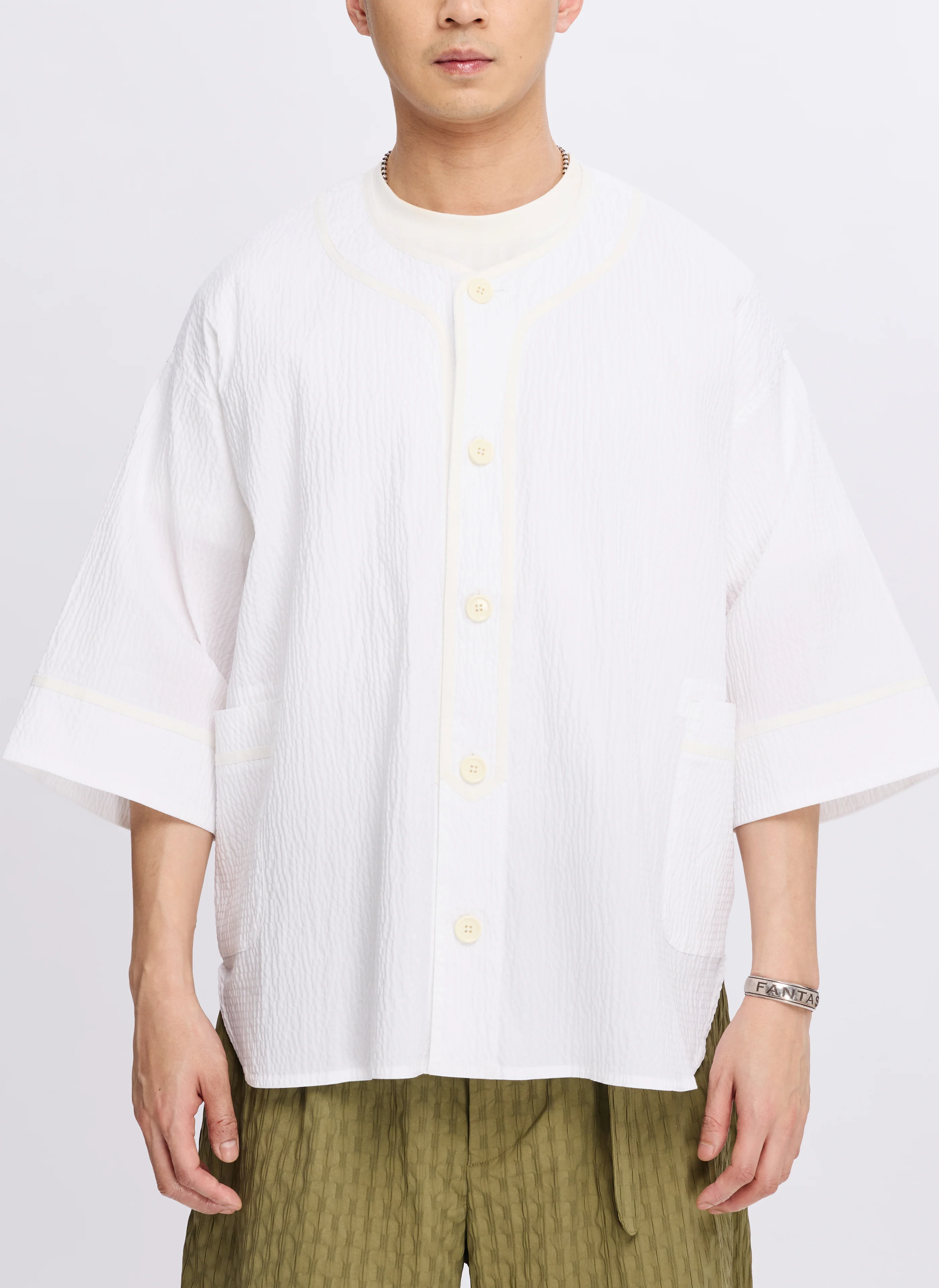 Cotton Nylon Seersucker Baseball Jacket - Umamrii