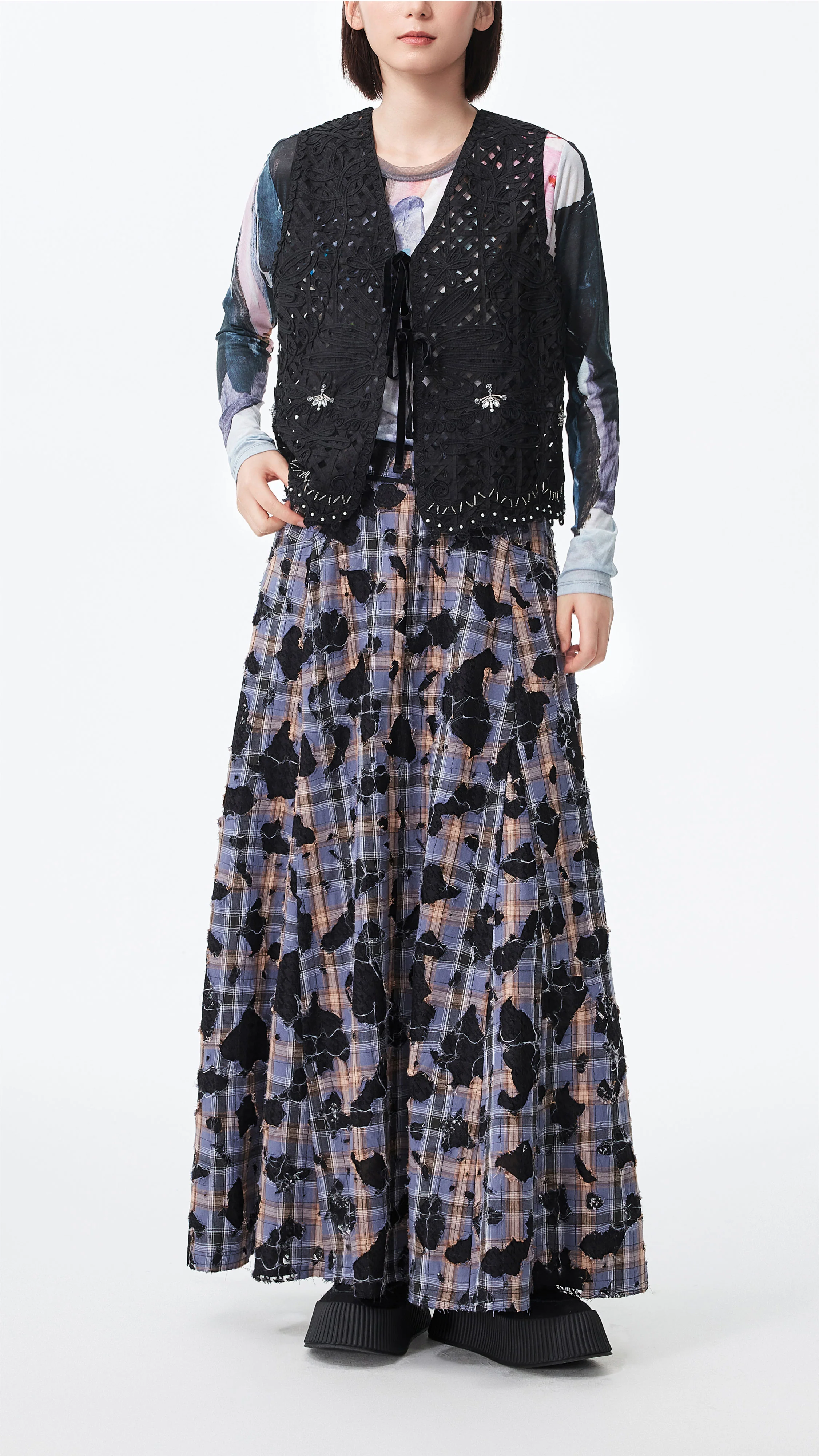 Patchwork Lace Flare Skirt - Umamrii