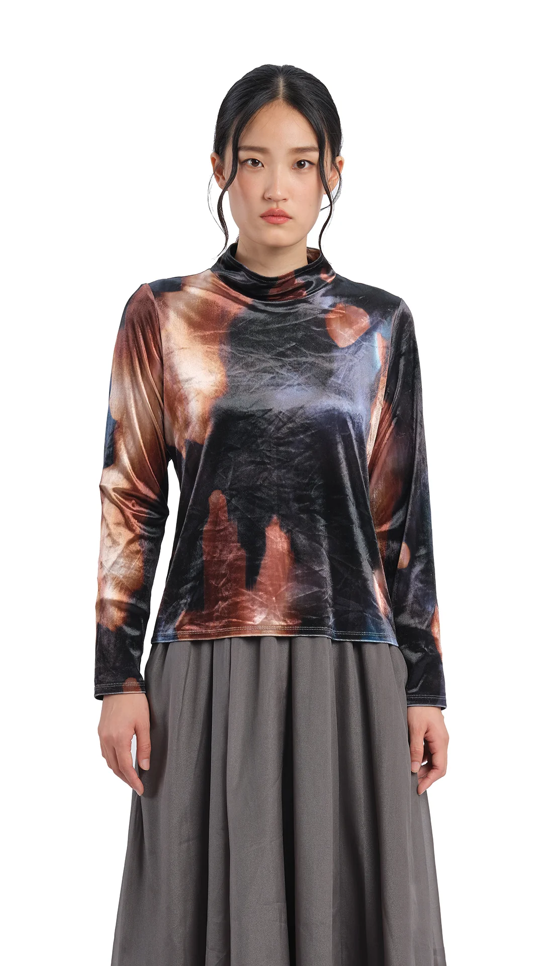 Watercolor Graphic Velour High Neck Top - Umamrii