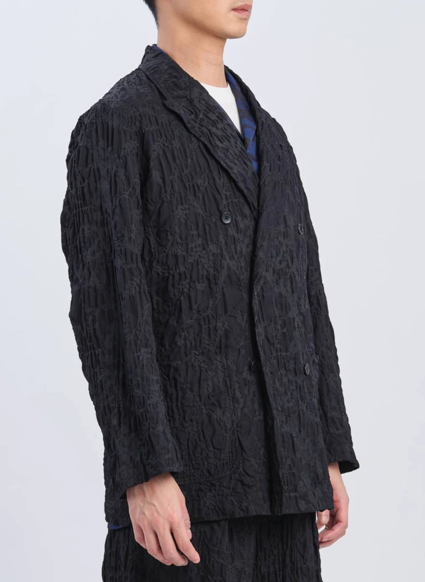 Embossed Fabric Double Breasted Blazer - Umamrii