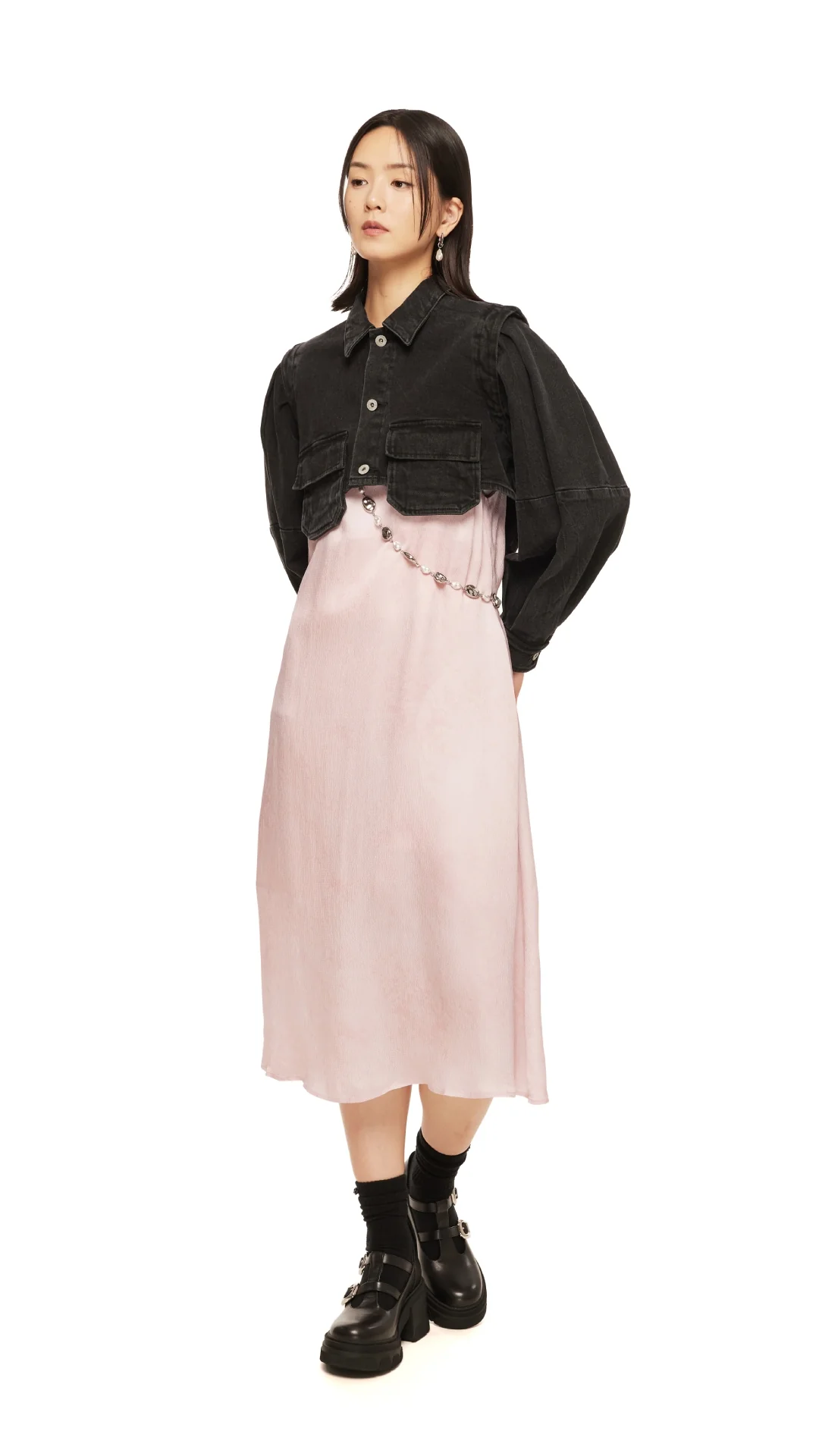 Puff Sleeves Black Denim Short Shirt Jacket - Umamrii