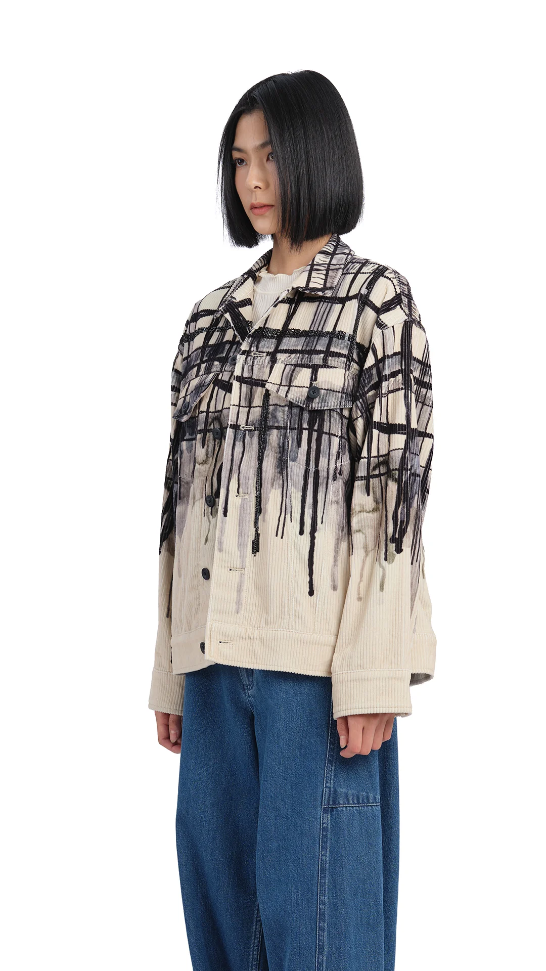 Handcrafted Checker Printed Corduroy Jacket - Umamrii