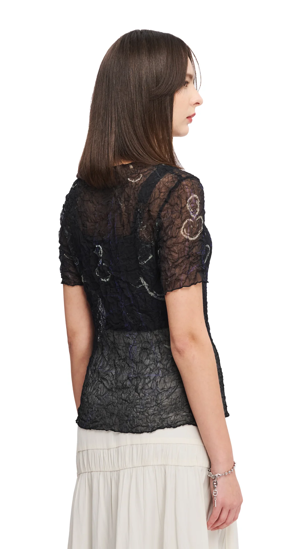 French Curve Ruler Print Crinkle Pleated Top - Umamrii