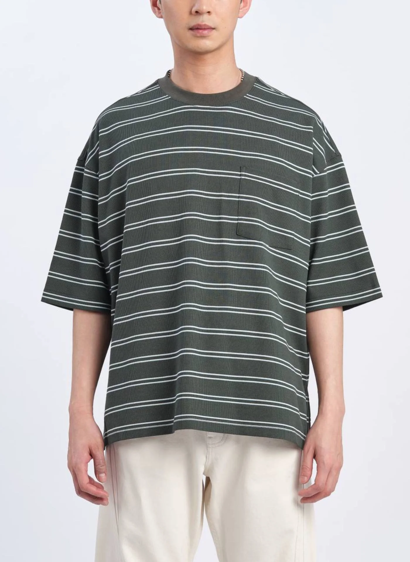 Jacquard Short Sleeves Border Top (T03) - Umamrii