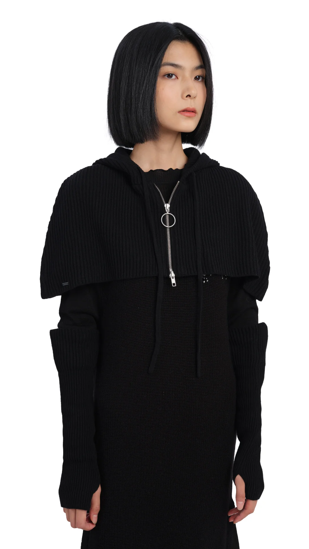 Cropped Hoodie Cape With Arm Warmer - Umamrii