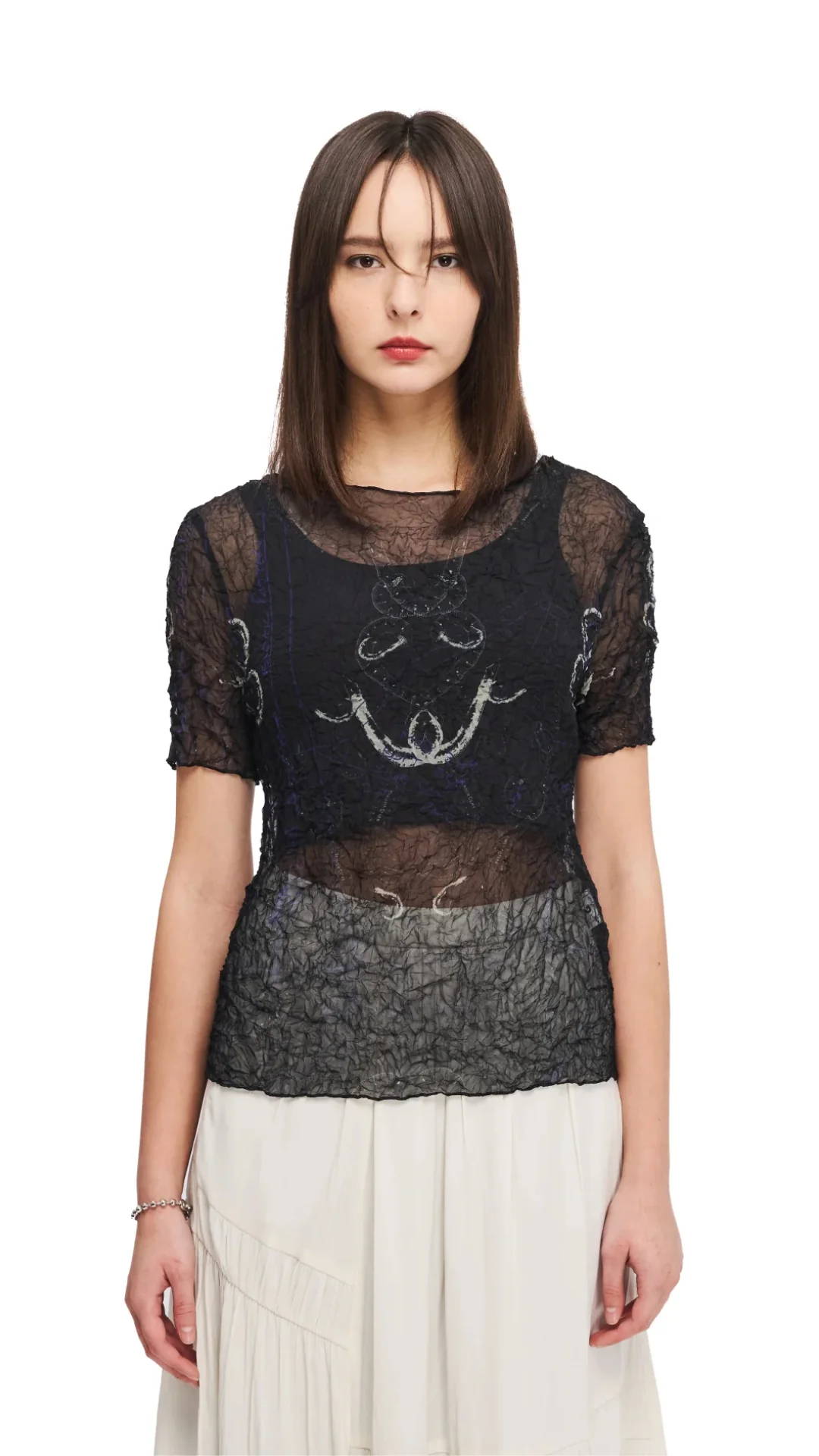 French Curve Ruler Print Crinkle Pleated Top - Umamrii