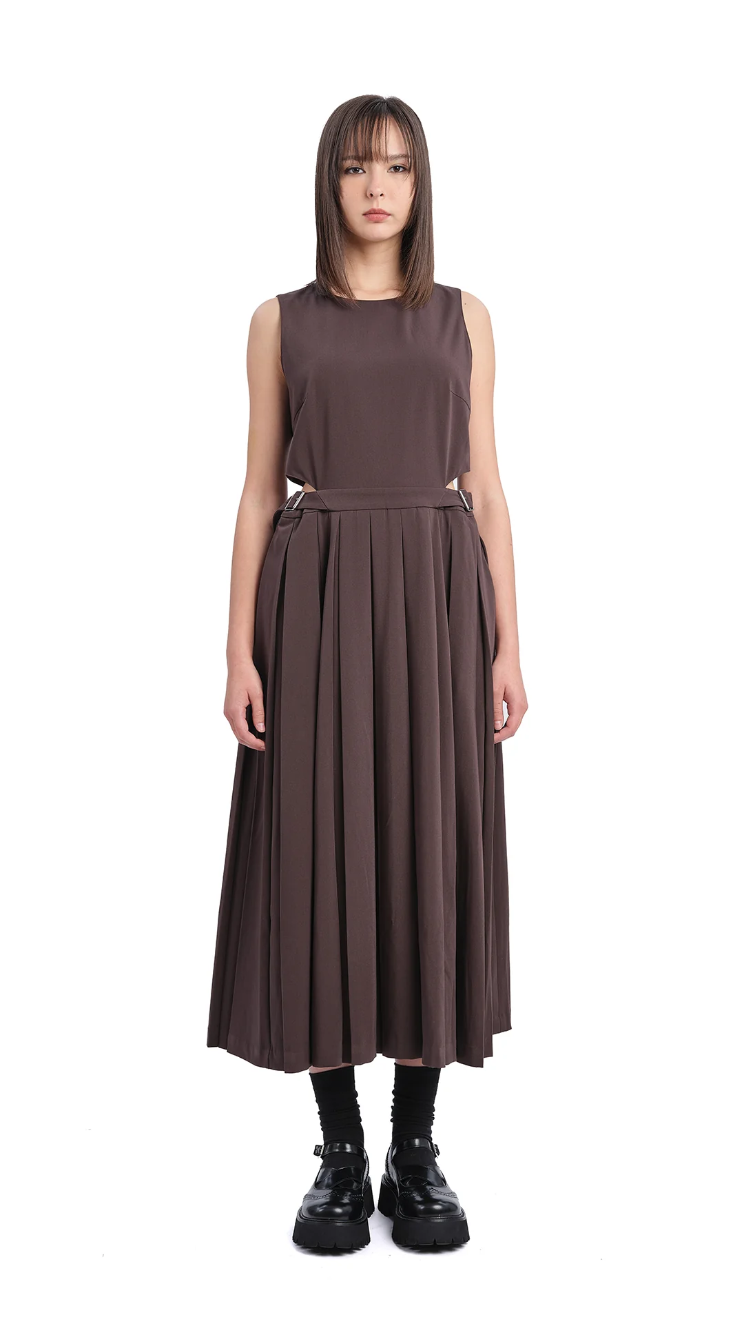 Pleated Cut-out Dress - Umamrii