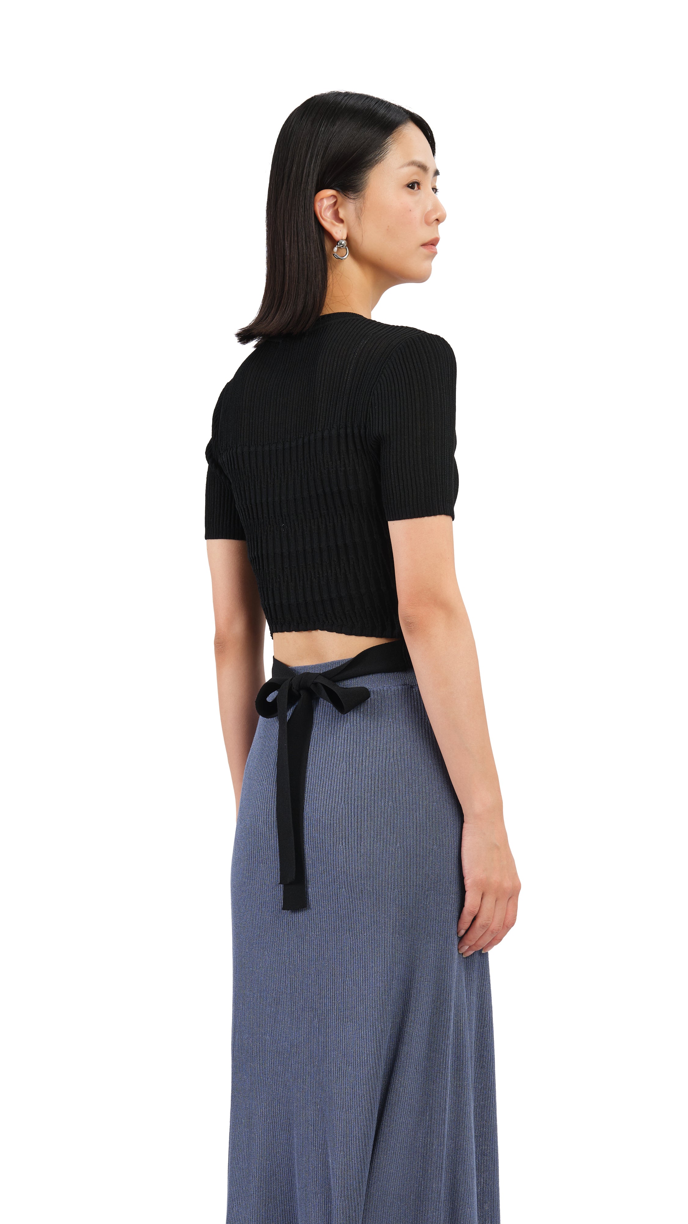 Short Sleeves Tie-Waist Sweater - Umamrii