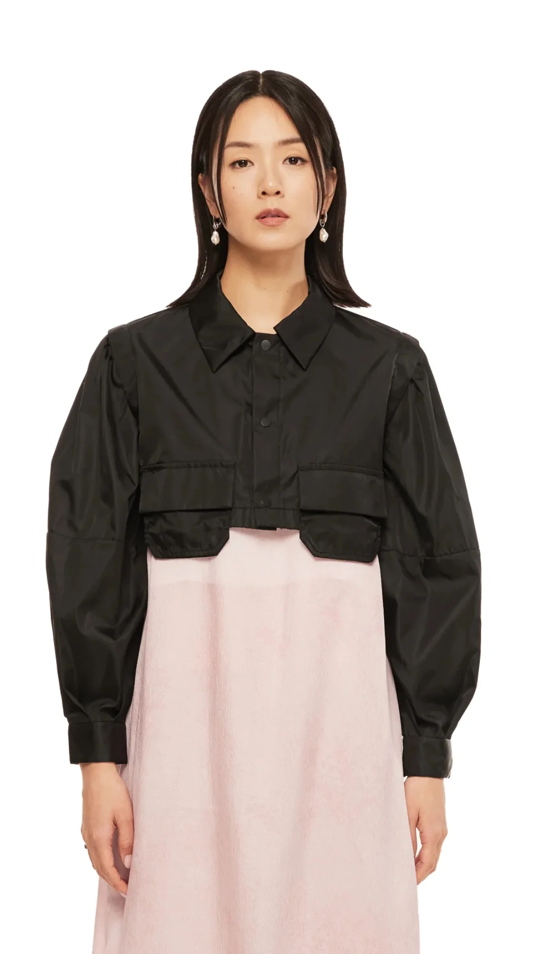 Puff Sleeves Nylon Short Shirt Jacket - Umamrii