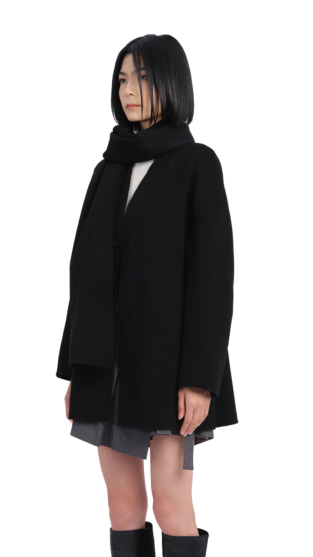 Double Face Jacket With Scarf - Umamrii