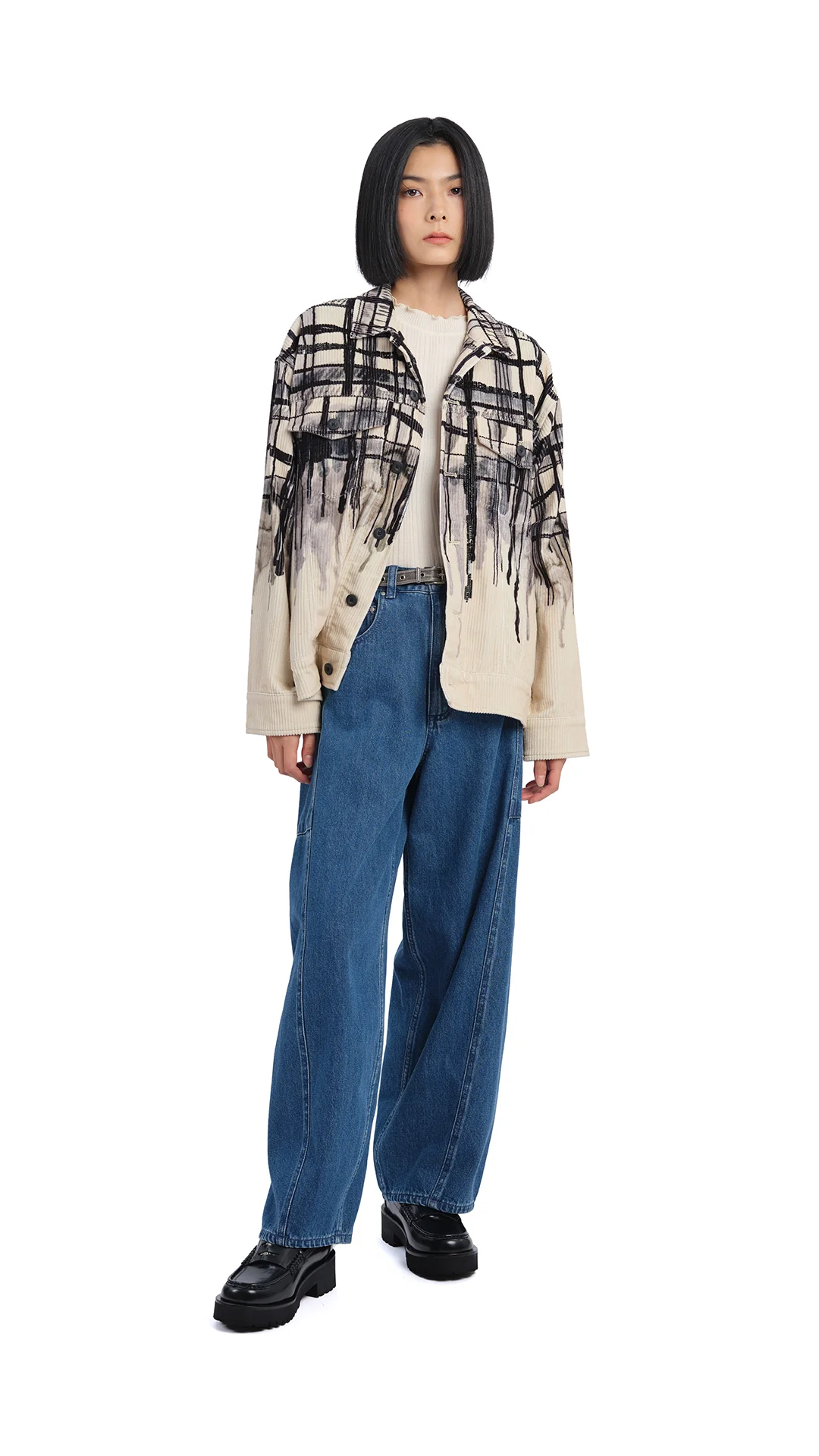 Handcrafted Checker Printed Corduroy Jacket - Umamrii