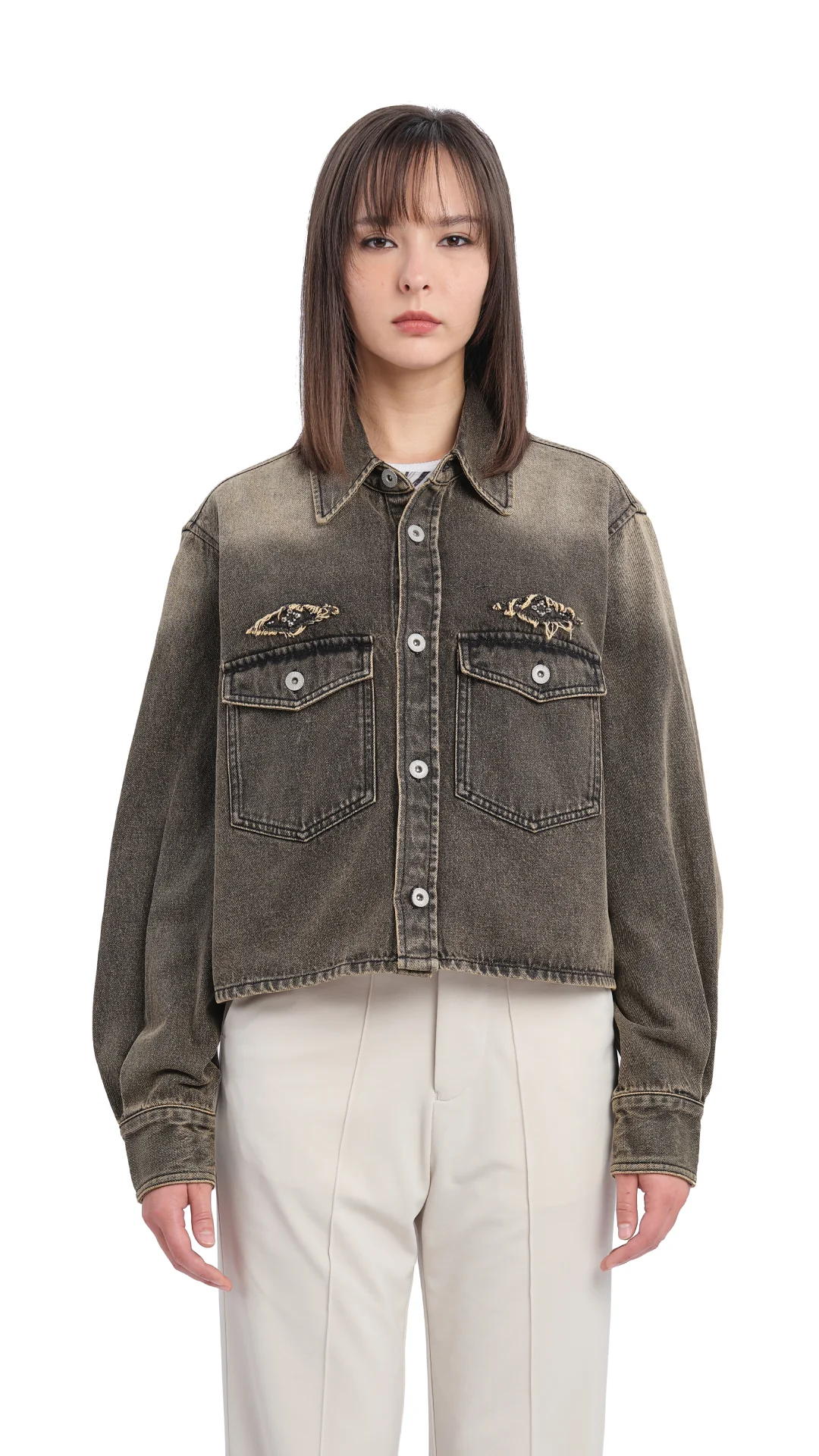 Cropped Soil Denim Studded Shirt Jacket - Umamrii