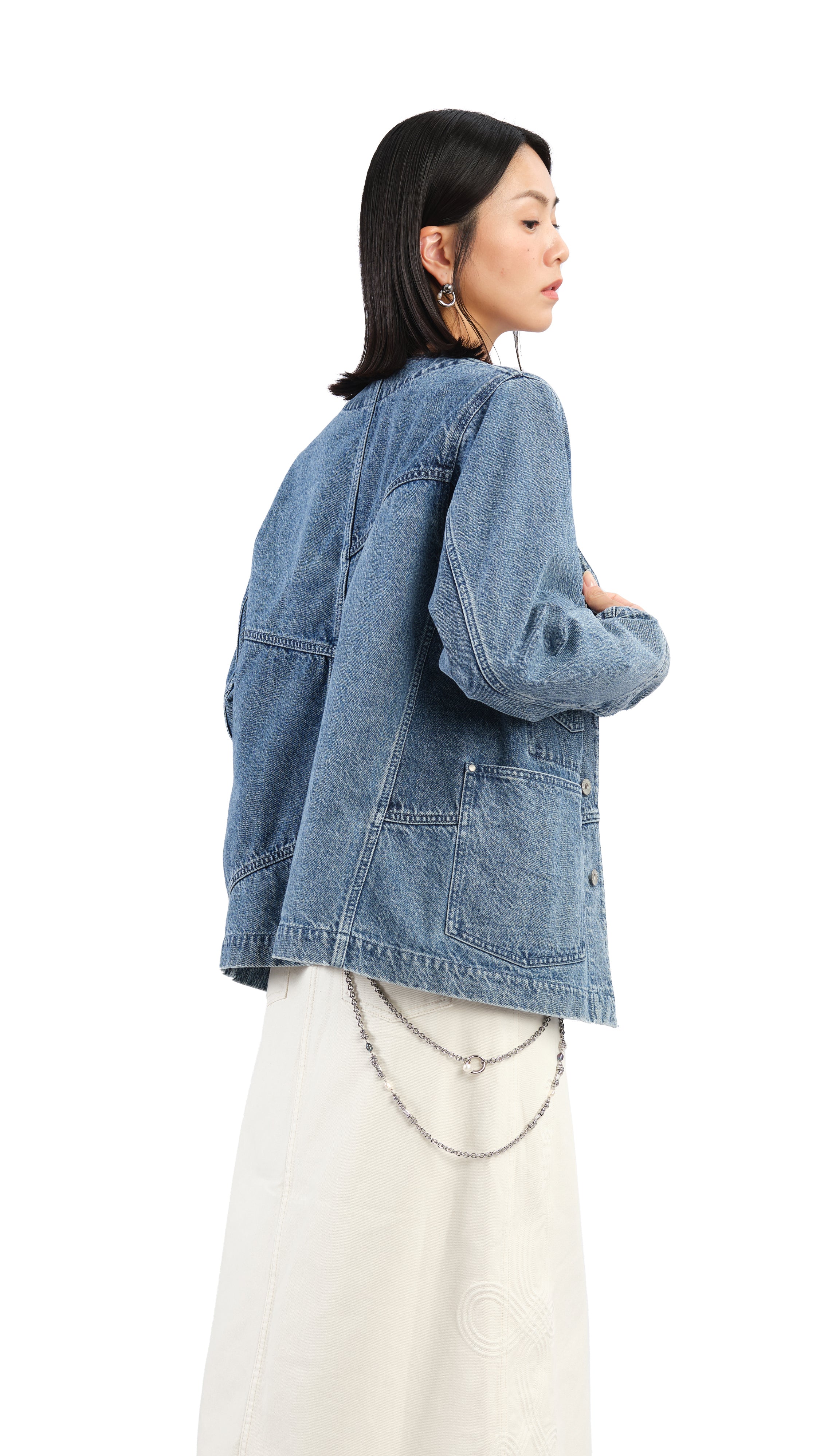 Rebuilt Collarless Denim Jacket - Umamrii