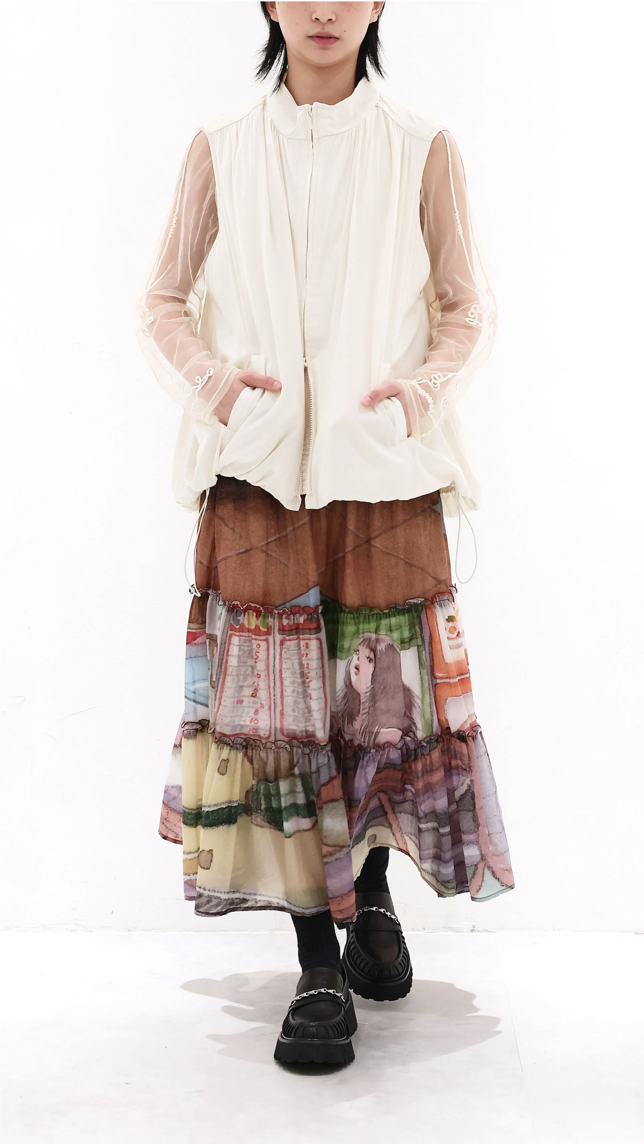 INITIAL x Little Thunder Pattern Midi Skirt - Umamrii