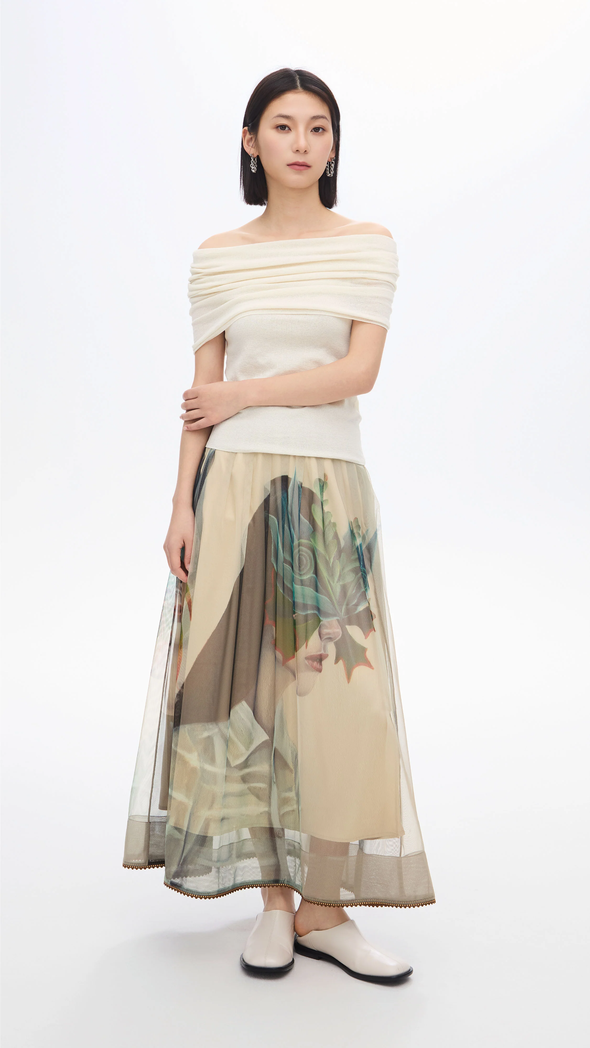 Mariko Enomoto Graphic Pleated Mesh Skirt - Umamrii