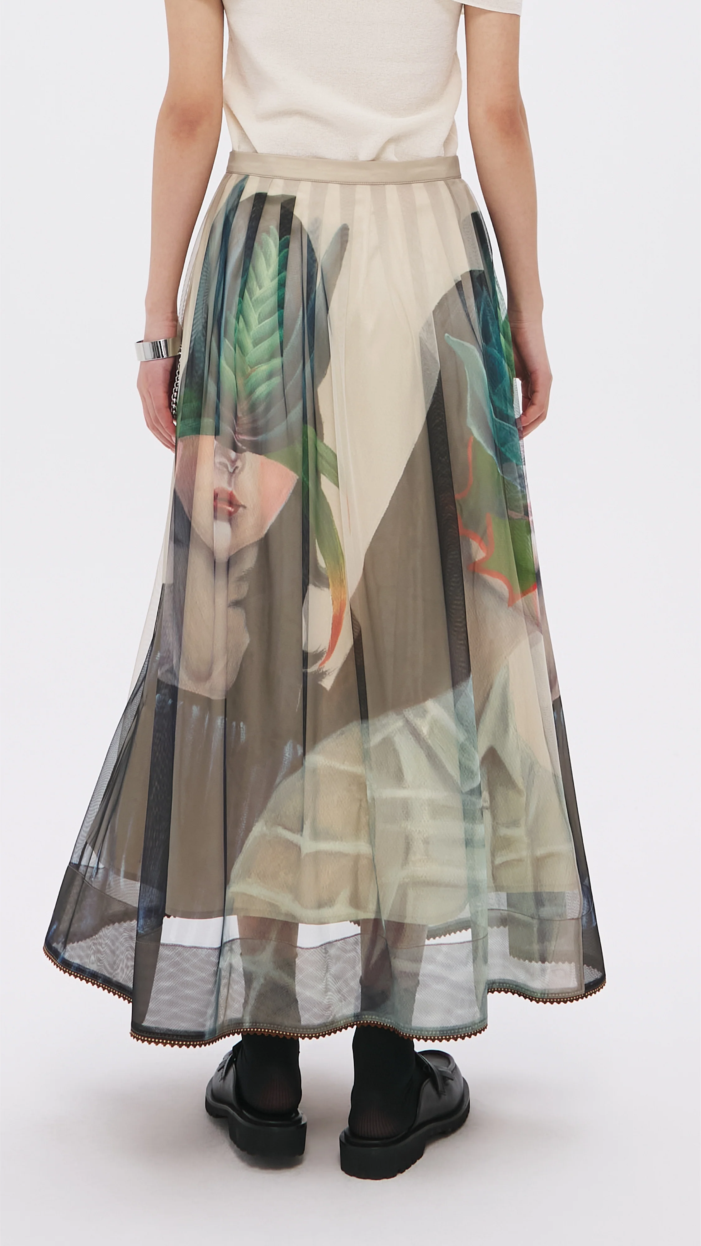 Mariko Enomoto Graphic Pleated Mesh Skirt - Umamrii