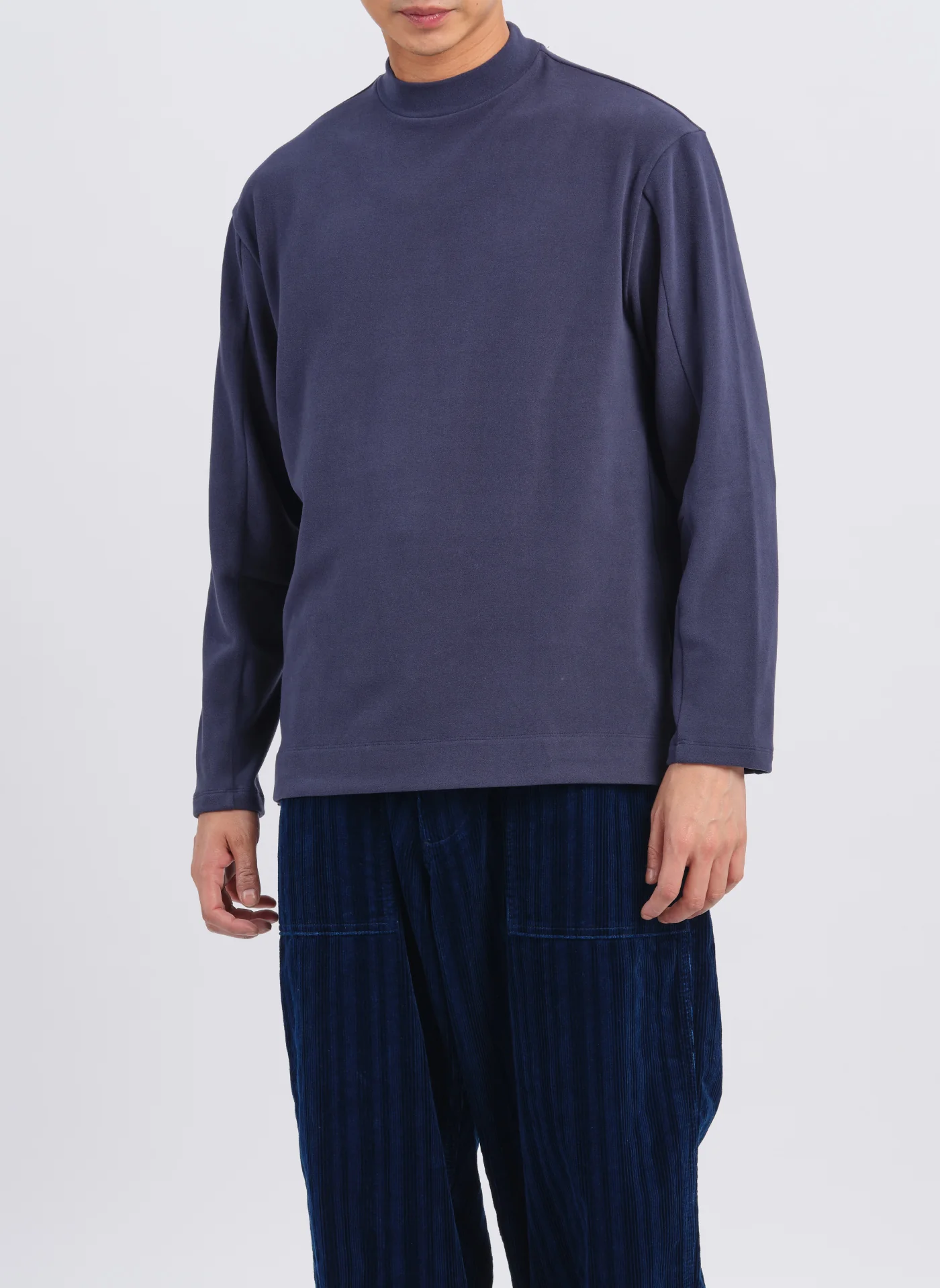 Polyester Velvet Fleece Mock Neck Top - Umamrii