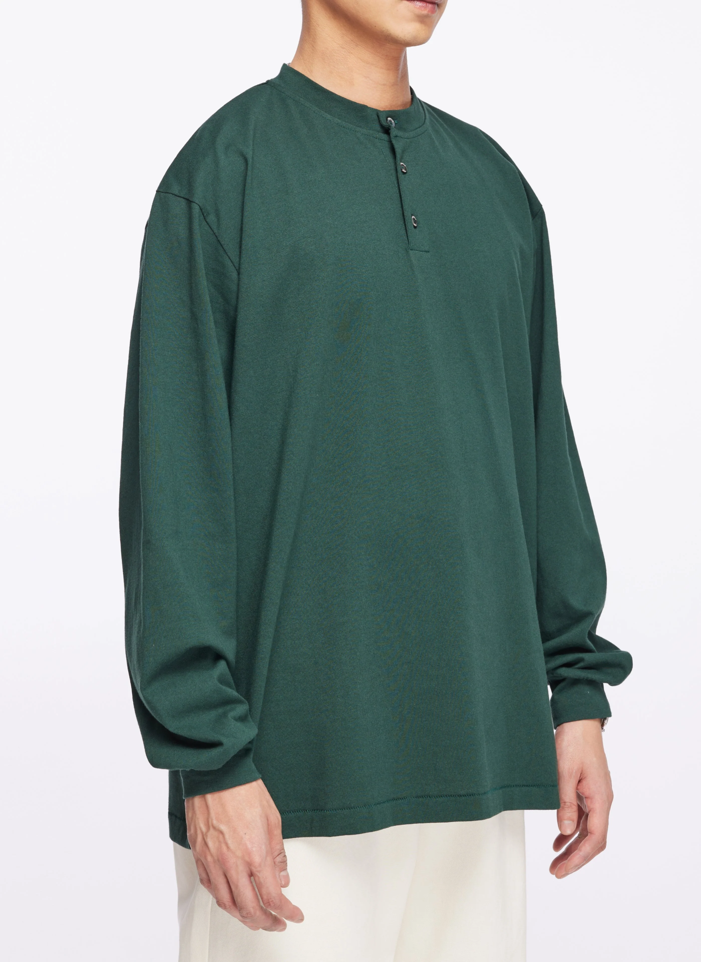 220G Cotton Single Jersey Henley Neck Long sleeve Top - Umamrii