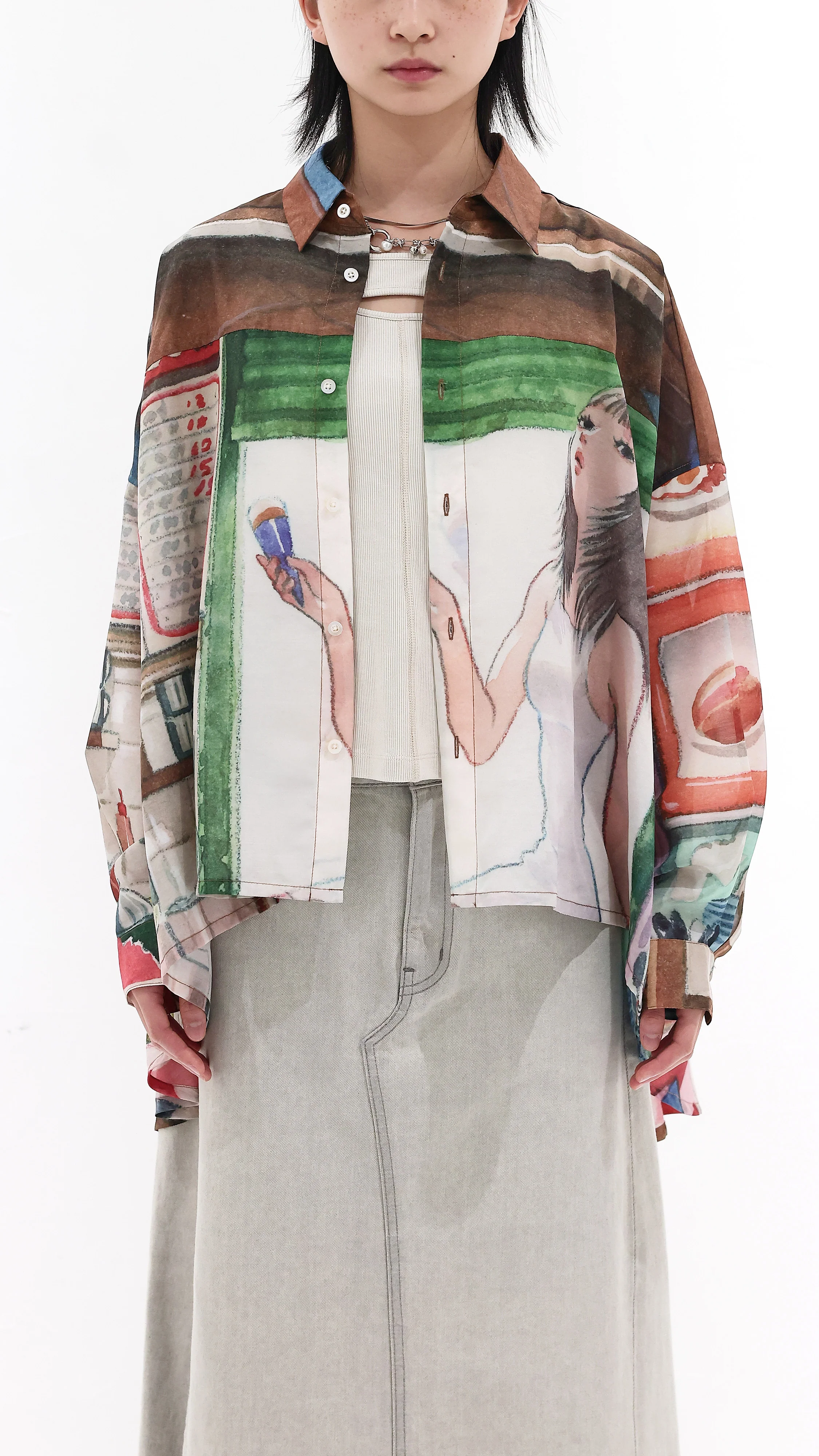 INITIAL x Little Thunder Pattern Oversize Blouse - Umamrii