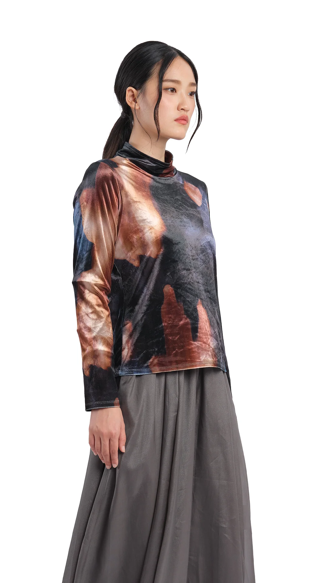 Watercolor Graphic Velour High Neck Top - Umamrii