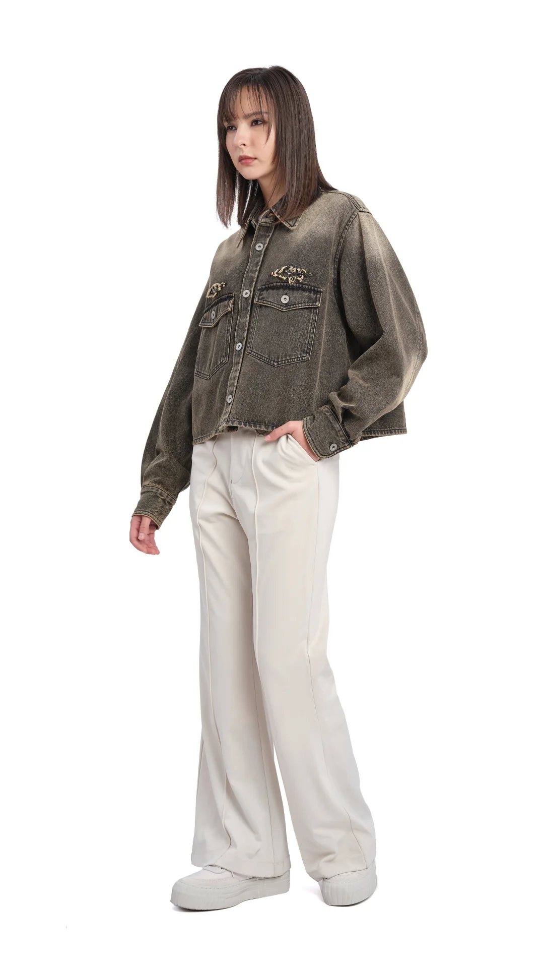 Cropped Soil Denim Studded Shirt Jacket - Umamrii