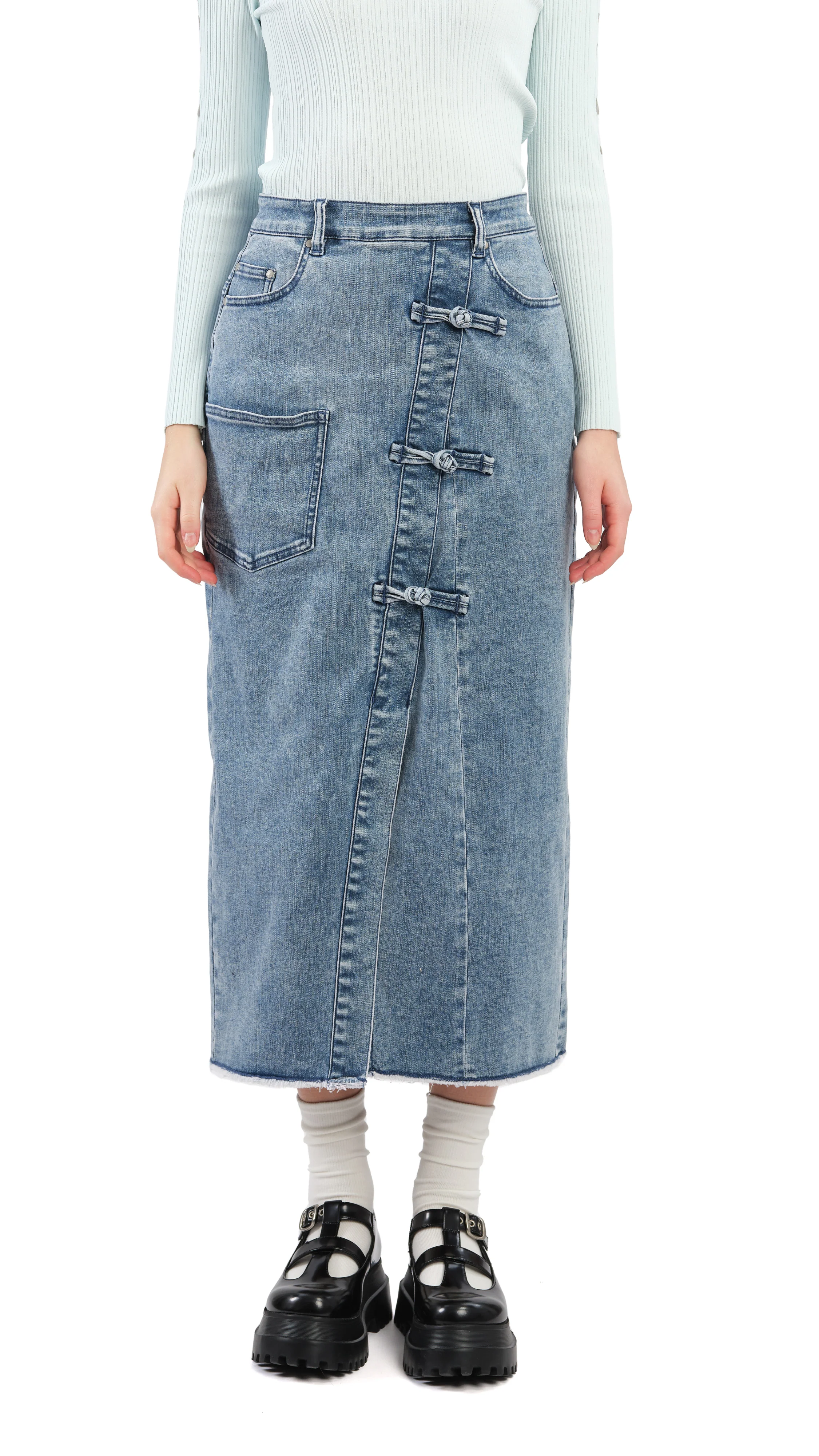 Rebuilt Denim Pencil Skirt - Umamrii