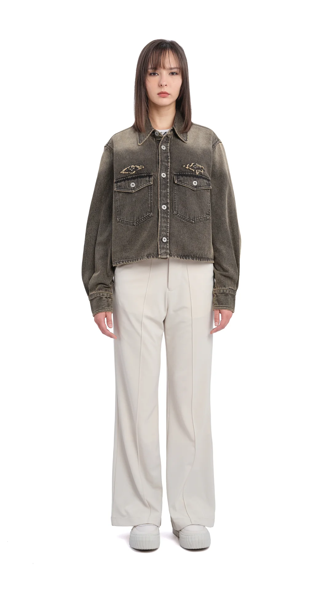 Cropped Soil Denim Studded Shirt Jacket - Umamrii