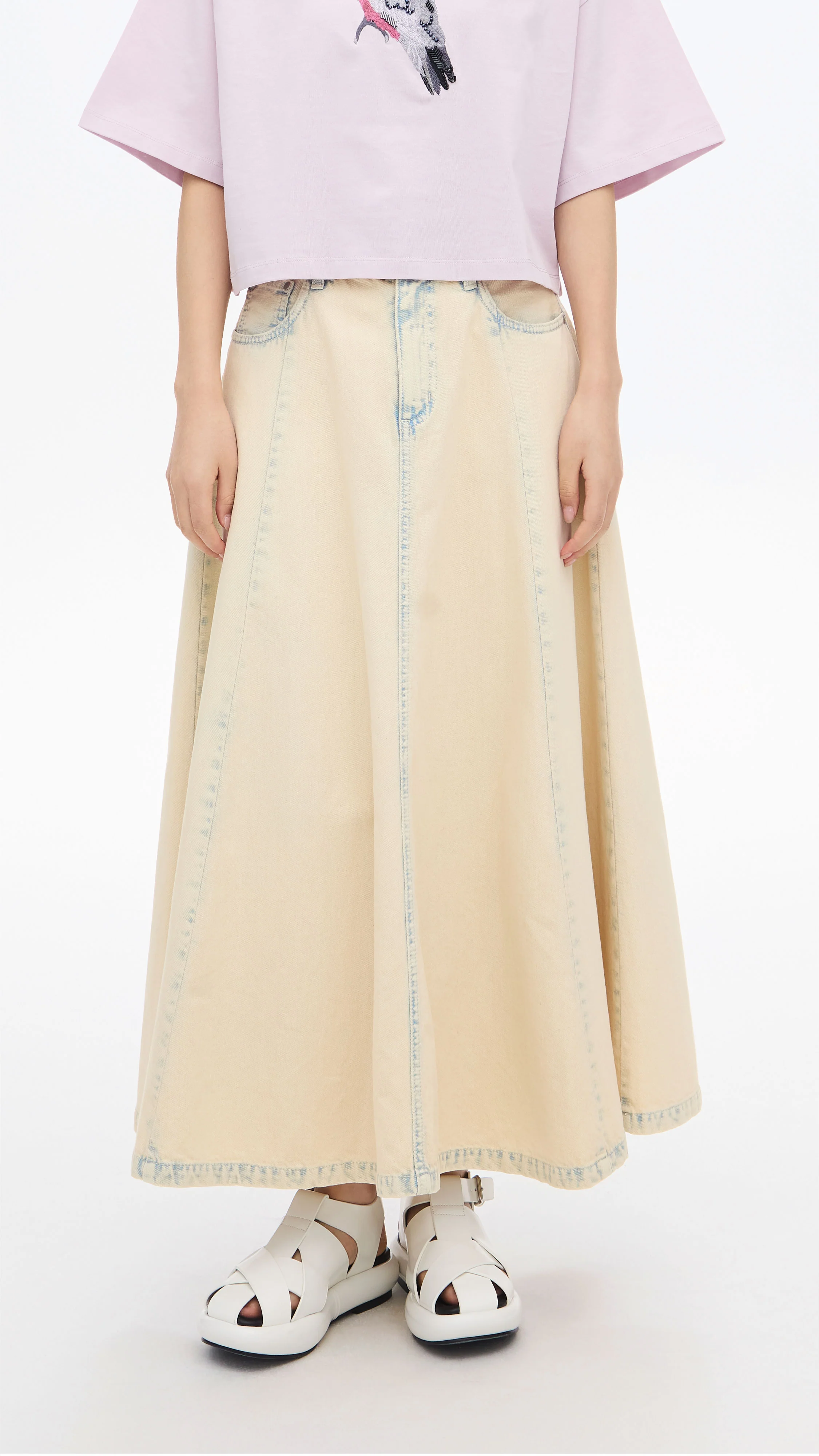 Bleach-washed Denim Skirt - Umamrii