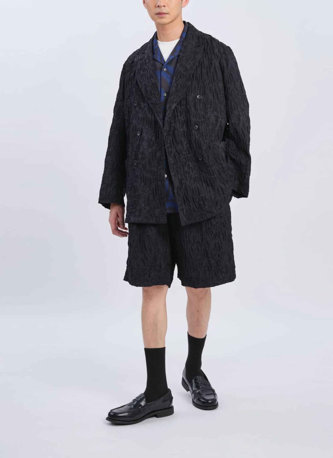 Embossed Fabric Double Breasted Blazer - Umamrii