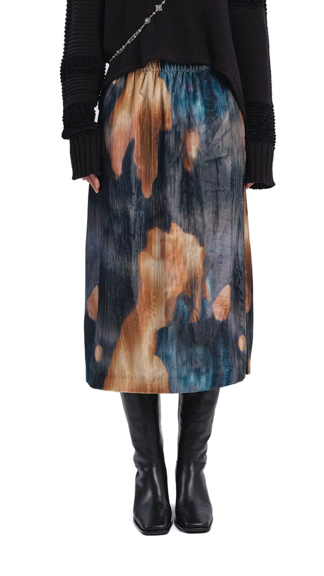 Watercolour Graphic Velour Printed Skirt - Umamrii