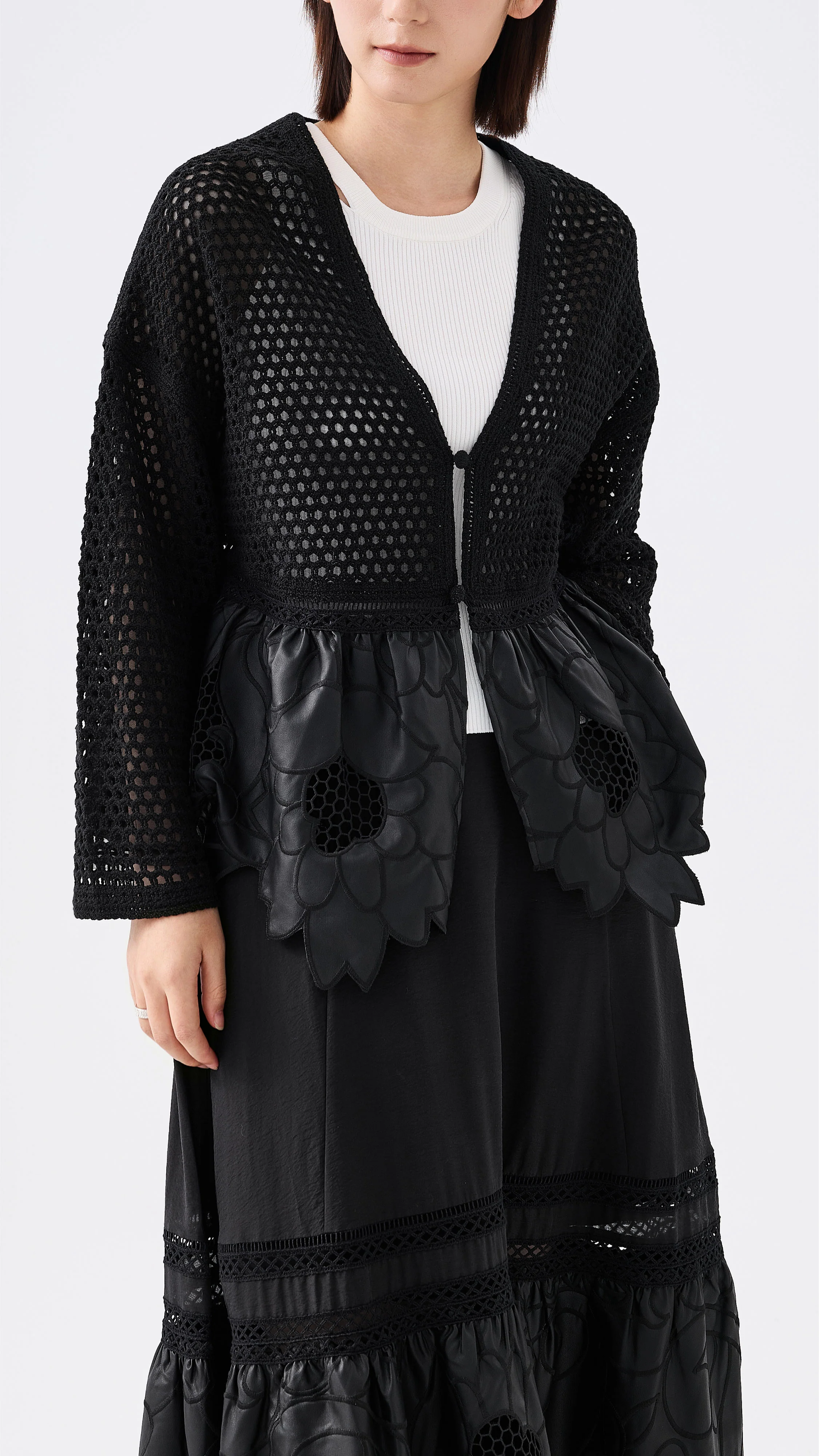 Faux Leather Lace Patched Cardigan - Umamrii