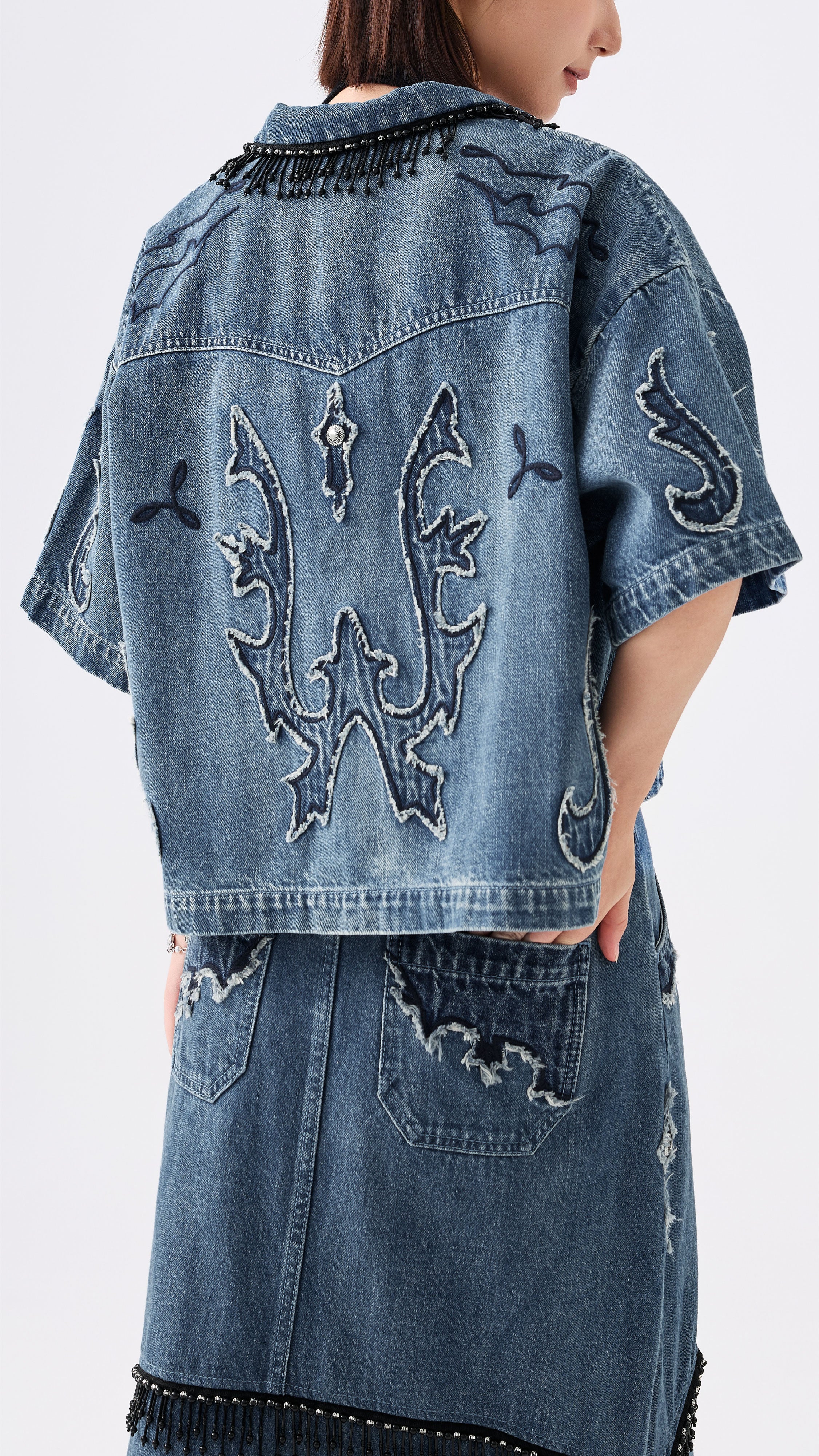 Western Patched Denim Shacket - Umamrii