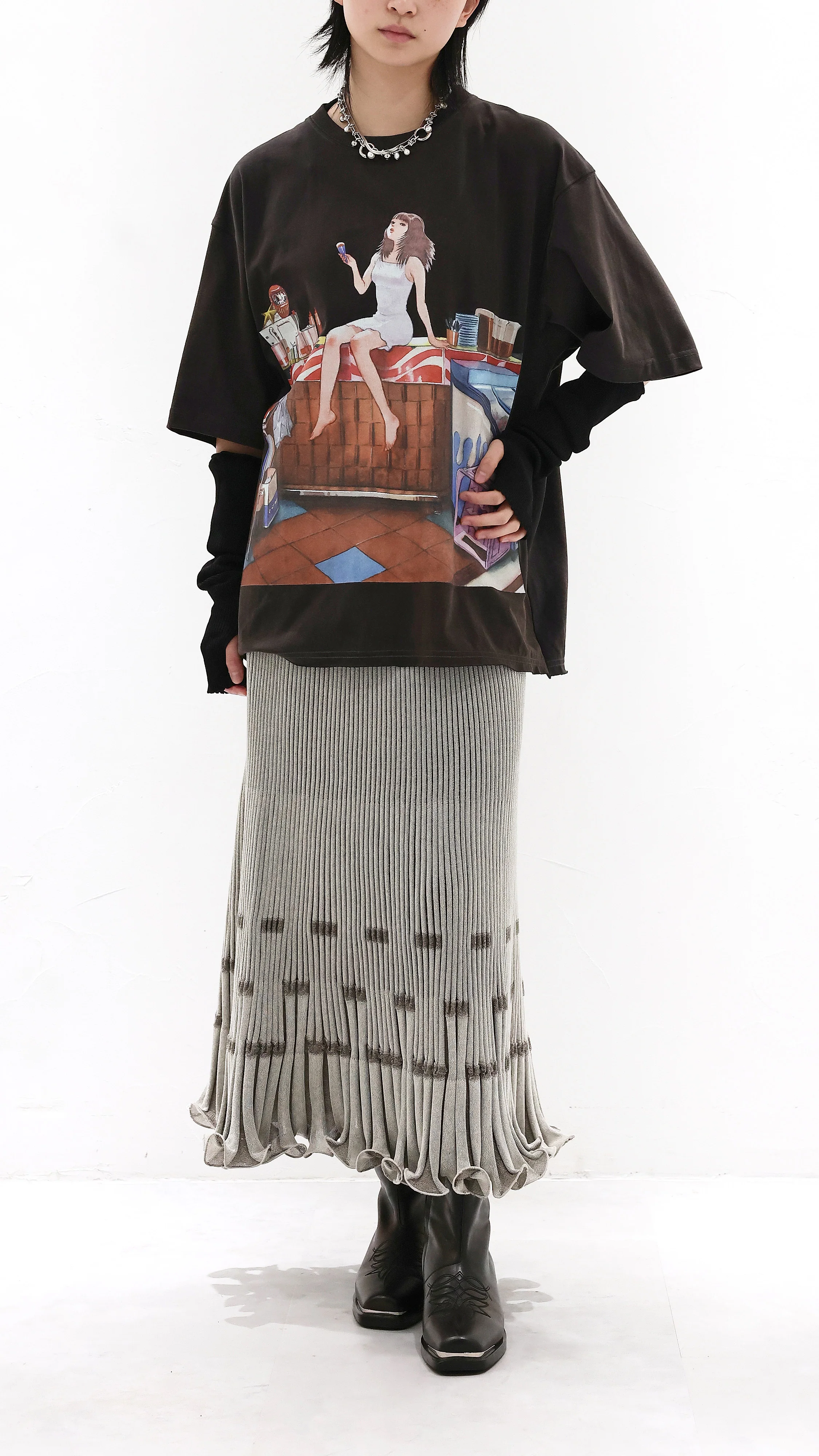 INITIAL x Little Thunder Oversize Washed Print-Tee - Umamrii